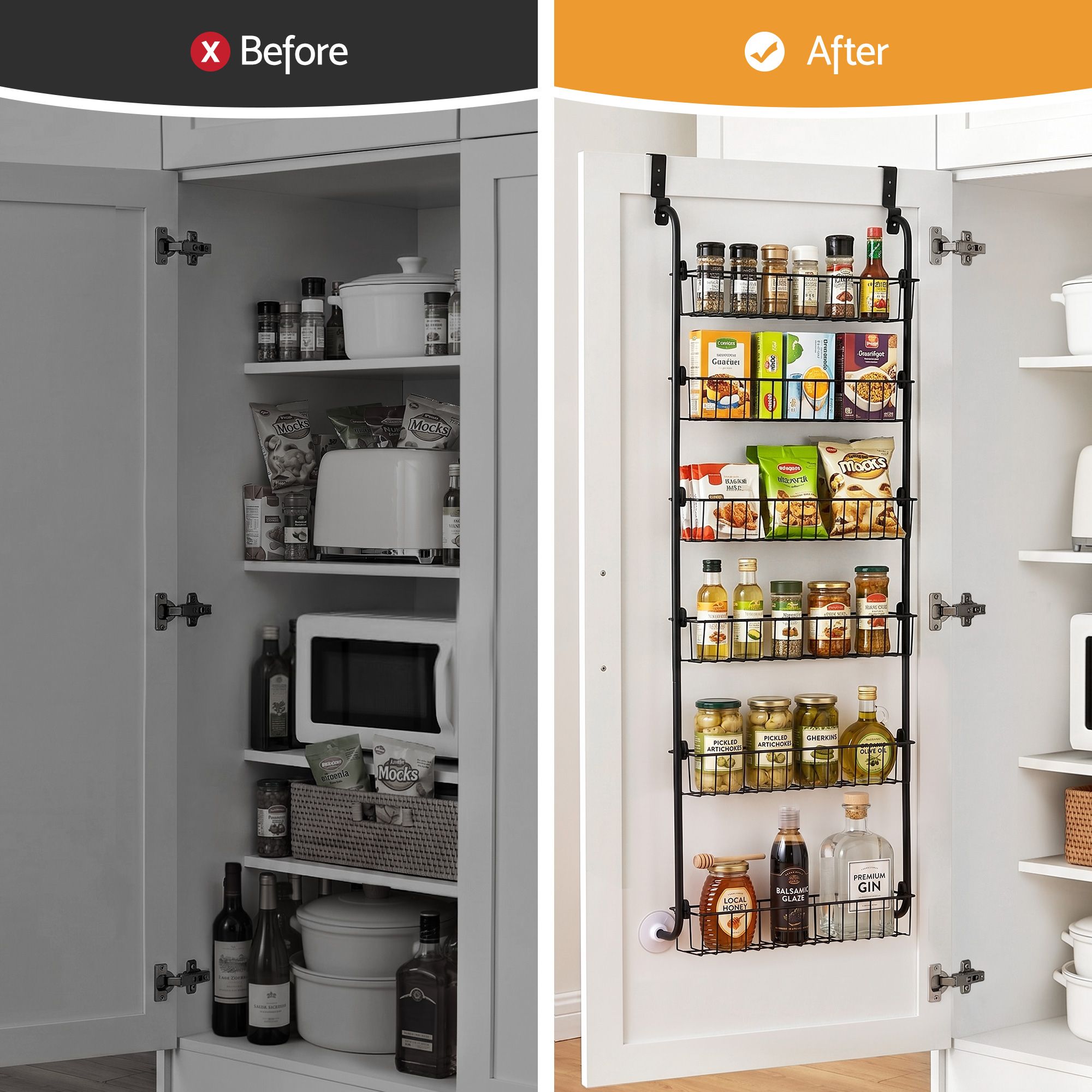 Over Door Storage Hanger Pantry 6-Tier Metal Hook Hanging Organiser Black