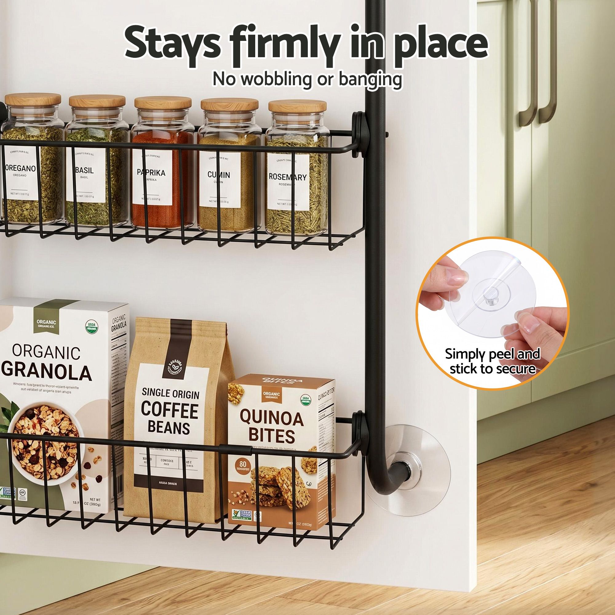 Over Door Storage Hanger Pantry 6-Tier Metal Hook Hanging Organiser Black