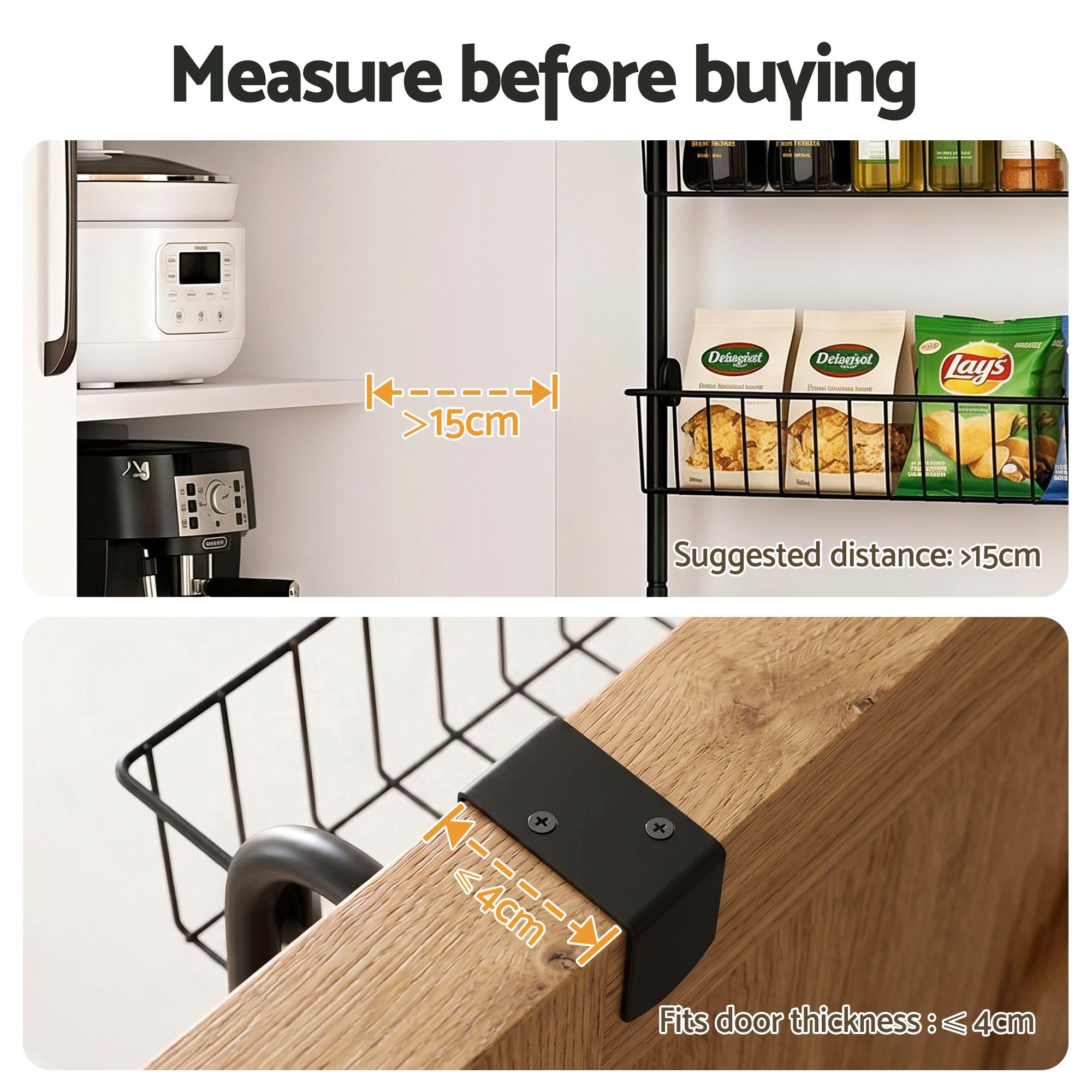 Over Door Storage Hanger Pantry 6-Tier Metal Hook Hanging Organiser Black