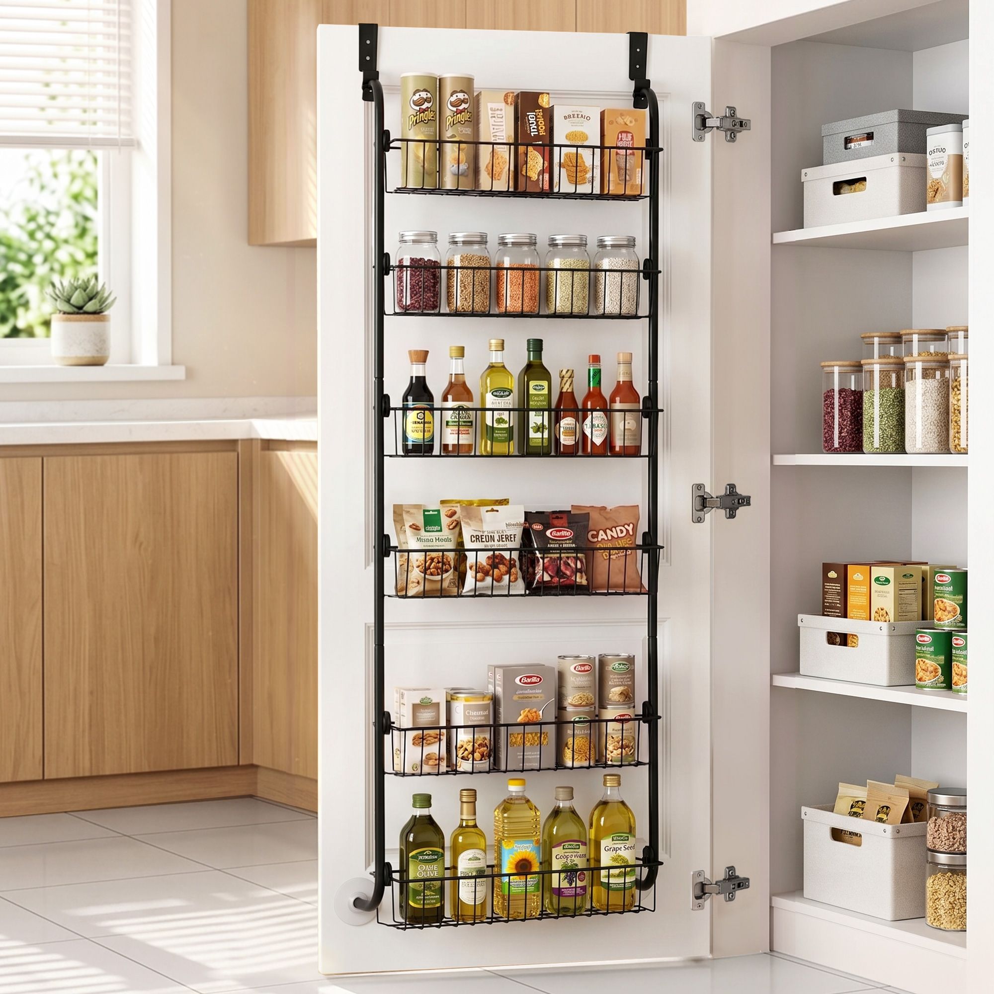 Over Door Storage Hanger Pantry 6-Tier Metal Hook Hanging Organiser Black