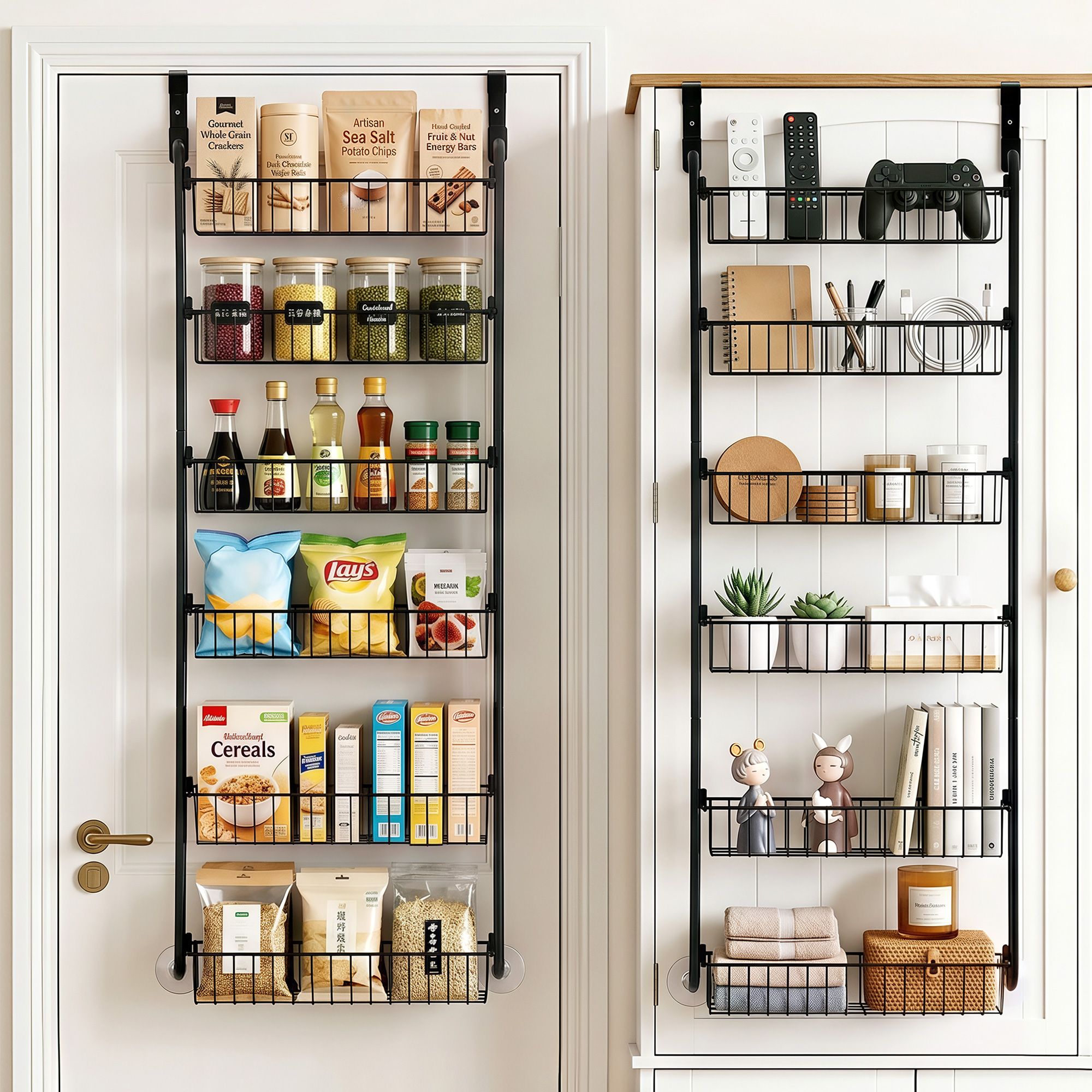 2x Over Door Storage Pantry Organiser 6-Tier Metal Hanger Hook Black
