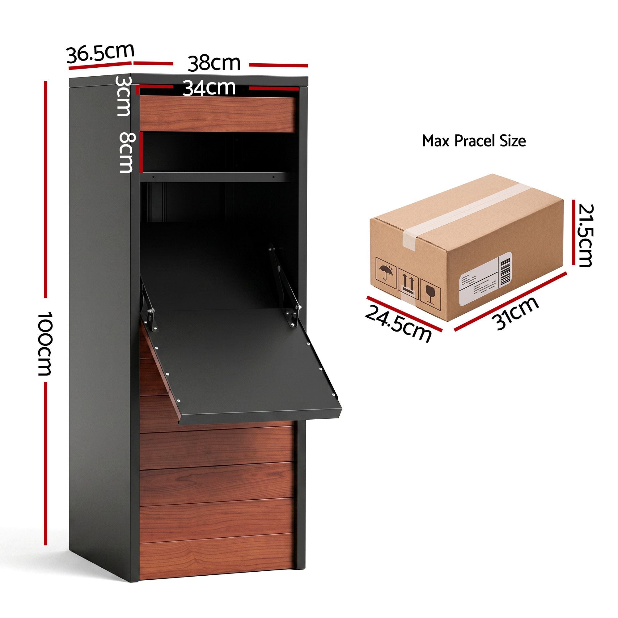 Parcel Letterbox Drop Box Package Slot MailBox Walnut
