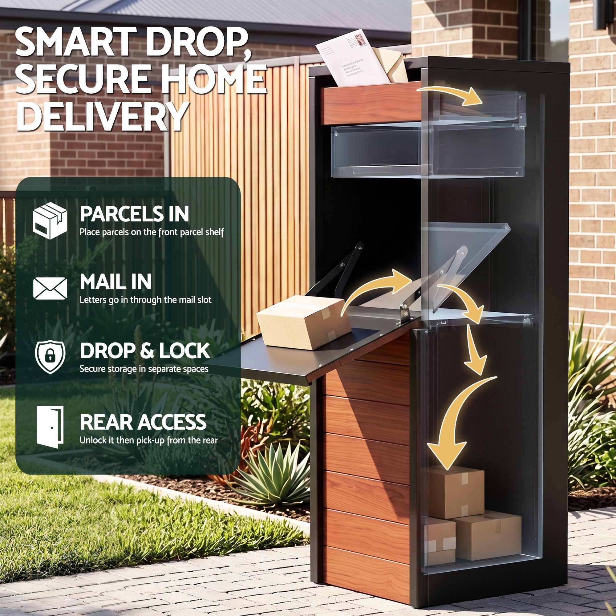 Parcel Letterbox Drop Box Package Slot MailBox Walnut