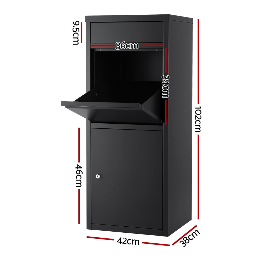 Parcel Letterbox Drop Box Mailbox with Lock and Cushion - Black