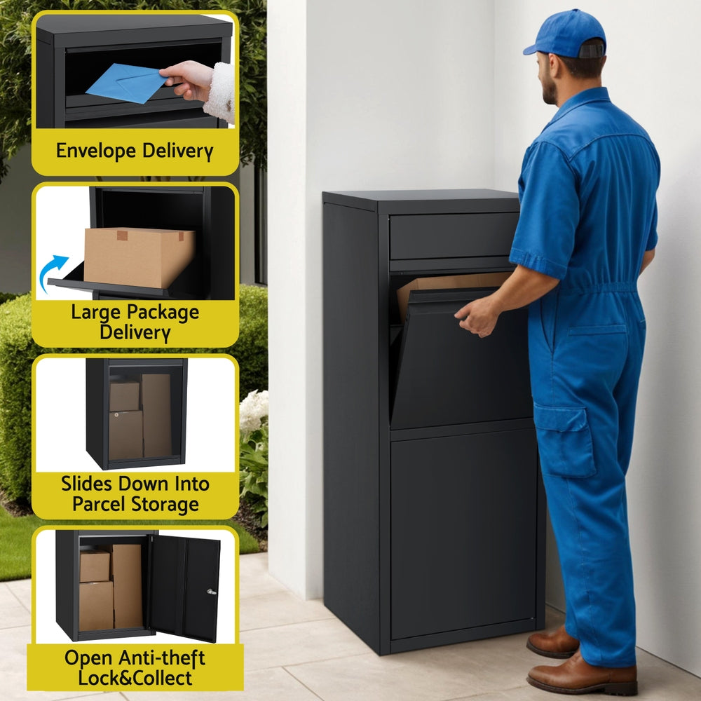 Parcel Letterbox Drop Box Mailbox with Lock and Cushion - Black