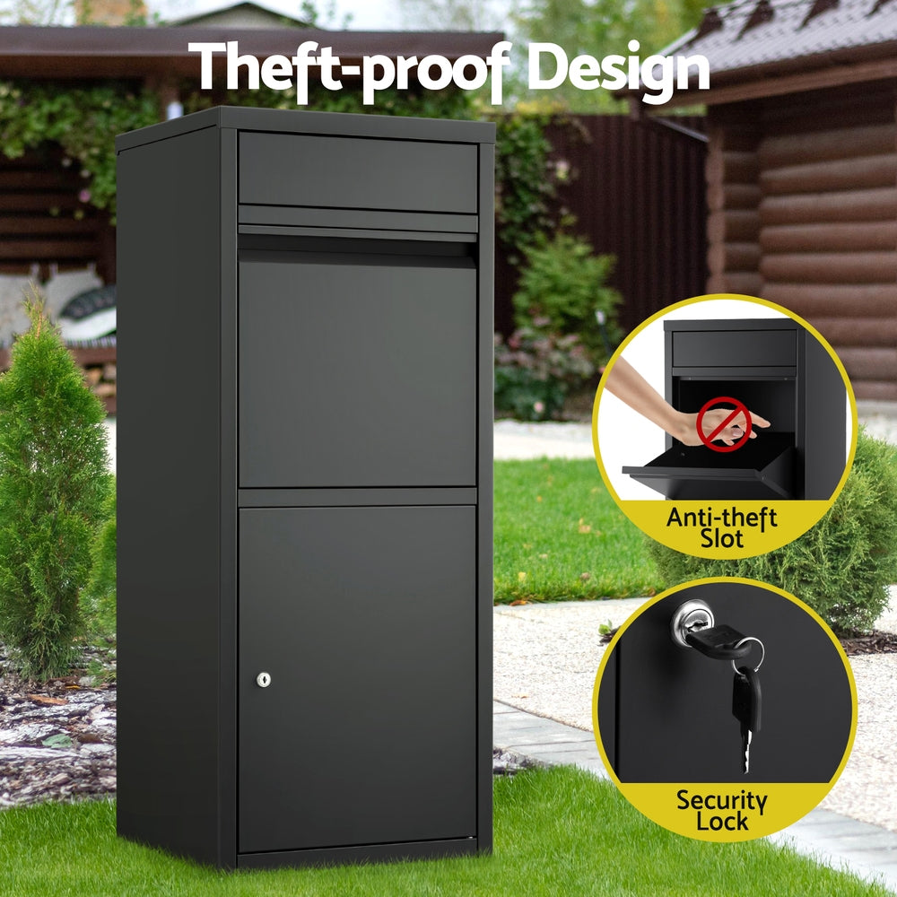 Parcel Letterbox Drop Box Mailbox with Lock and Cushion - Black