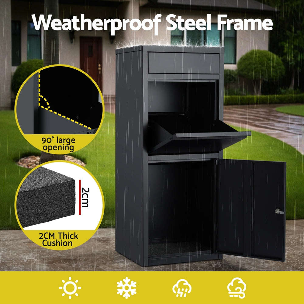 Parcel Letterbox Drop Box Mailbox with Lock and Cushion - Black