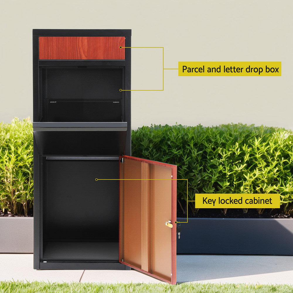 Freestanding Parcel Drop Box with 2-Slot Letterbox Design - Black