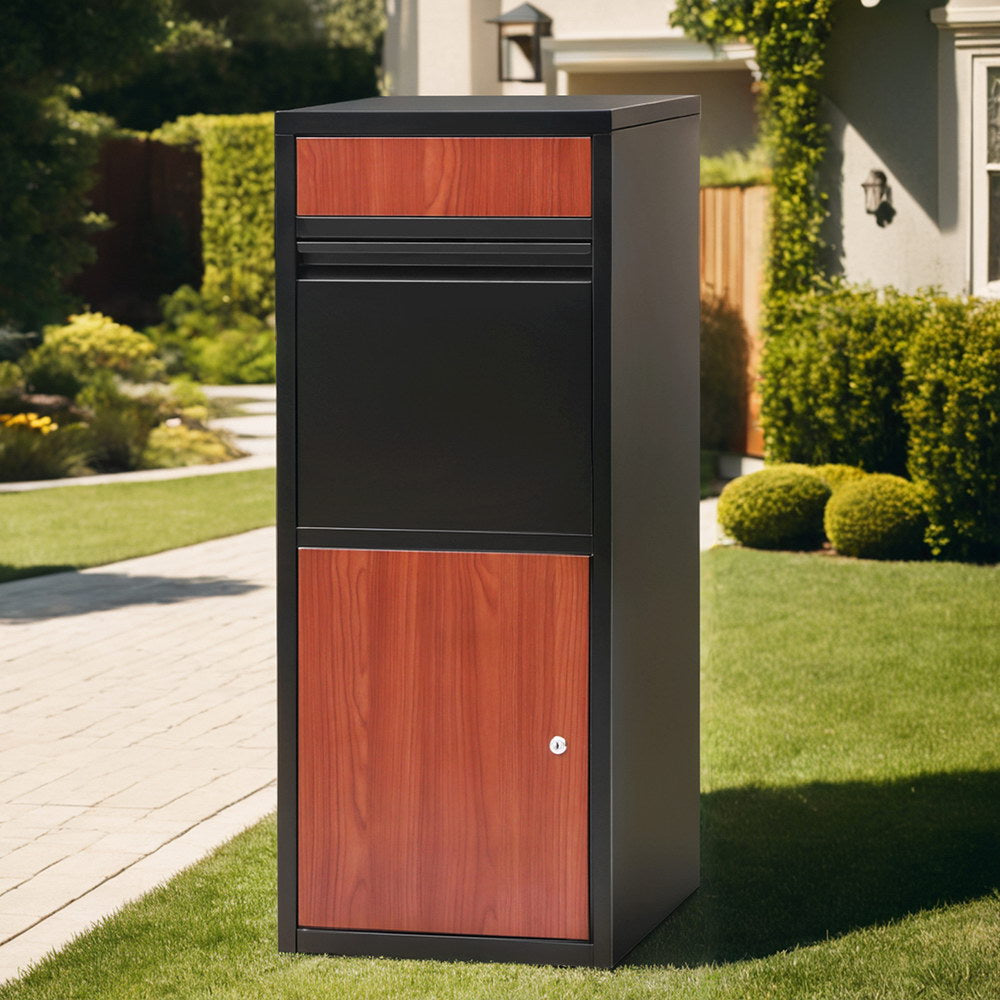 Freestanding Parcel Drop Box with 2-Slot Letterbox Design - Black