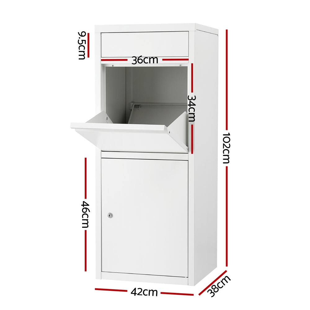 Parcel Letterbox Drop Box with Lock and 2 Slots for Mail & Parcels - White