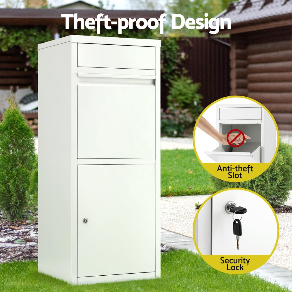 Parcel Letterbox Drop Box with Lock and 2 Slots for Mail & Parcels - White