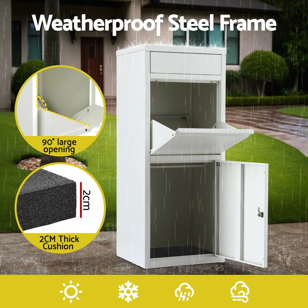 Parcel Letterbox Drop Box with Lock and 2 Slots for Mail & Parcels - White