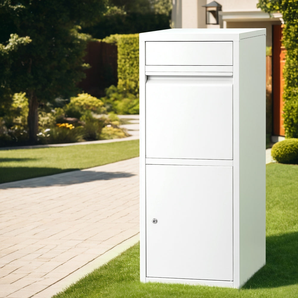Parcel Letterbox Drop Box with Lock and 2 Slots for Mail & Parcels - White