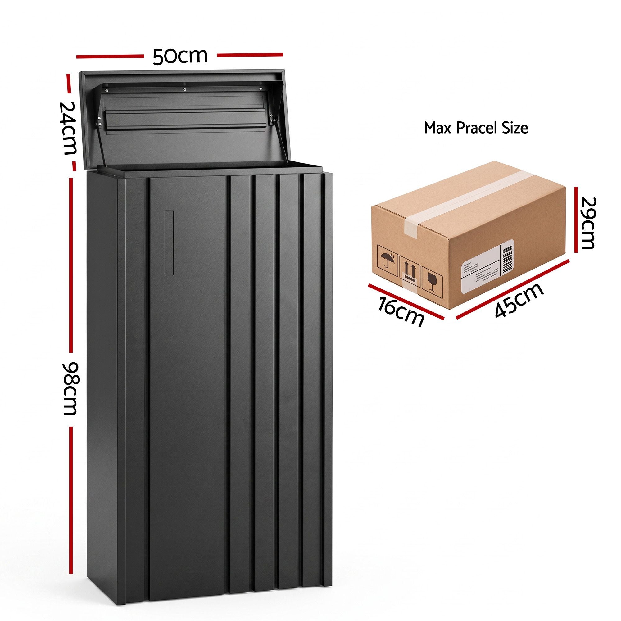 Parcel Letterbox Drop Box Package Slot MailBox Black