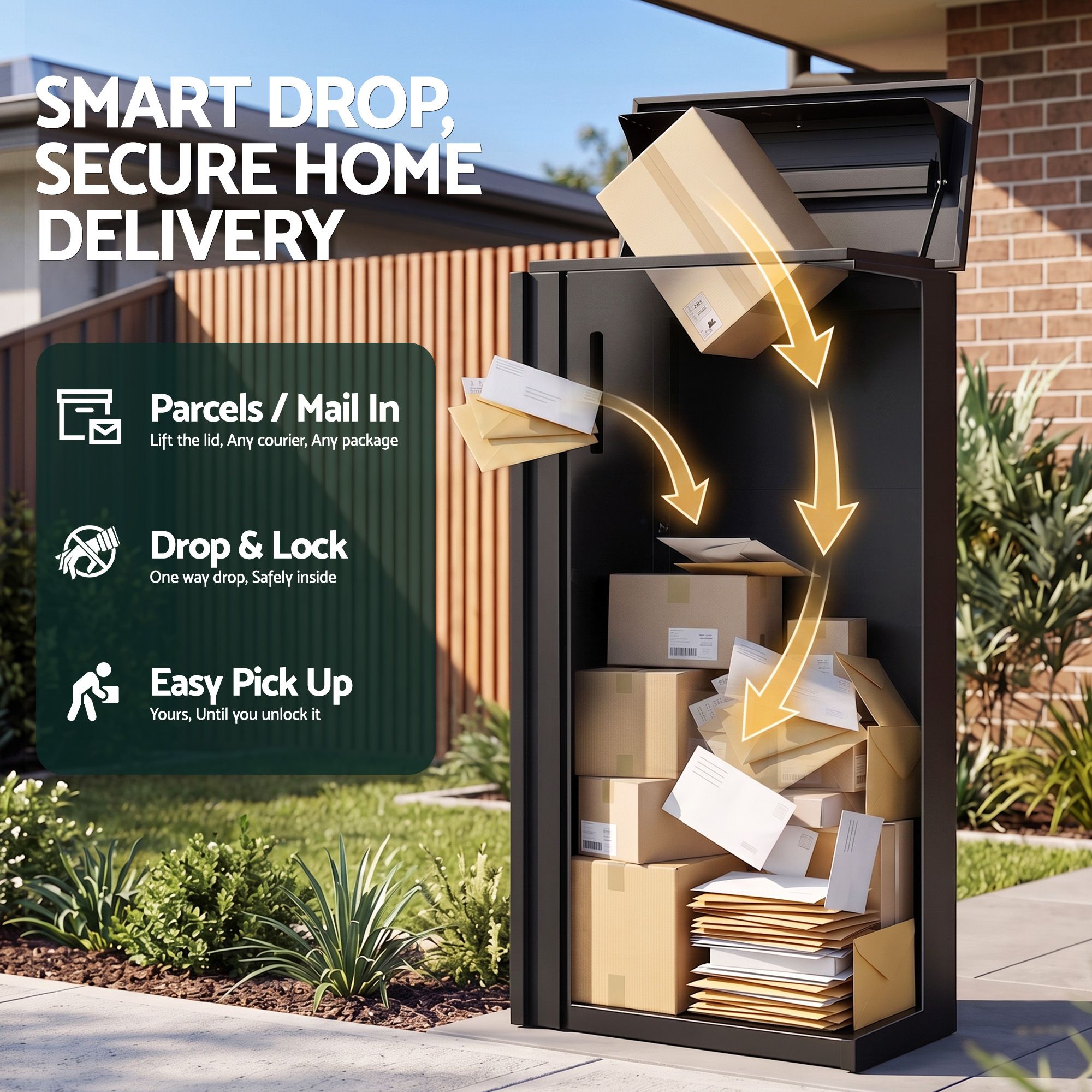 Parcel Letterbox Drop Box Package Slot MailBox Black