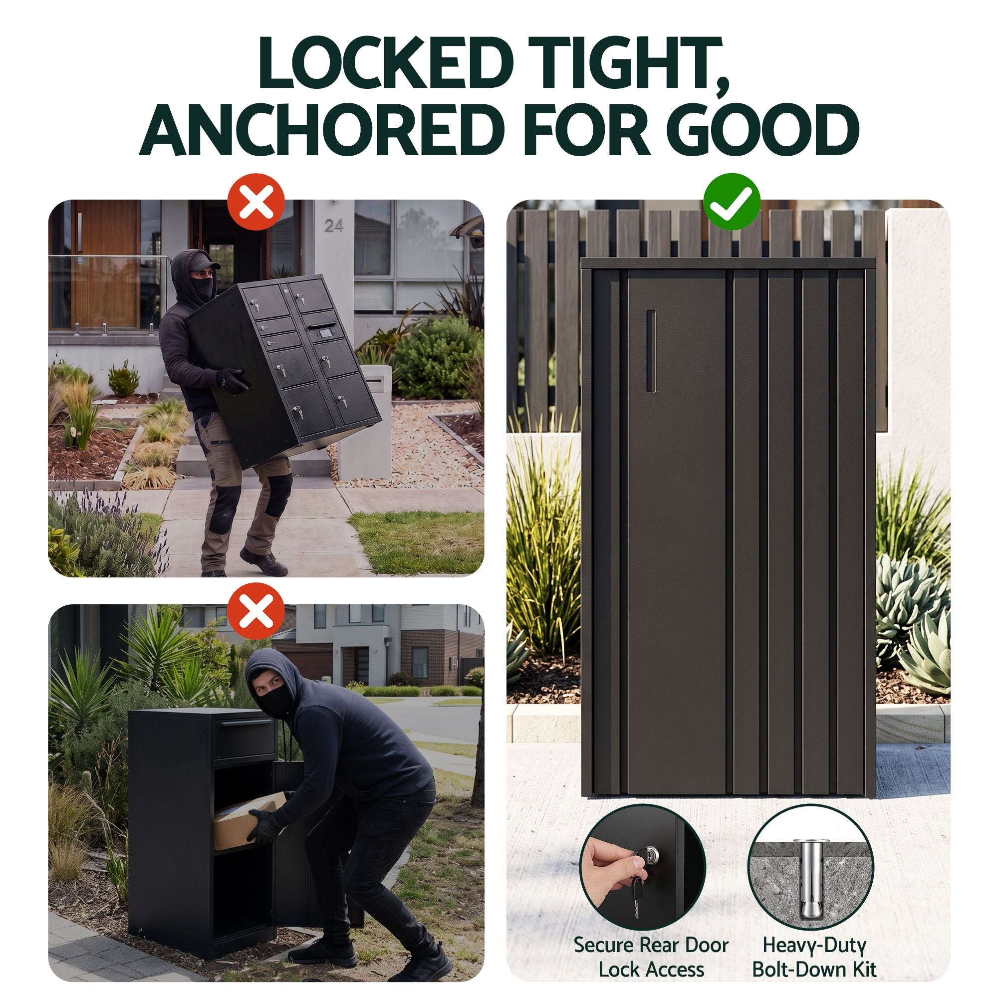 Parcel Letterbox Drop Box Package Slot MailBox Black