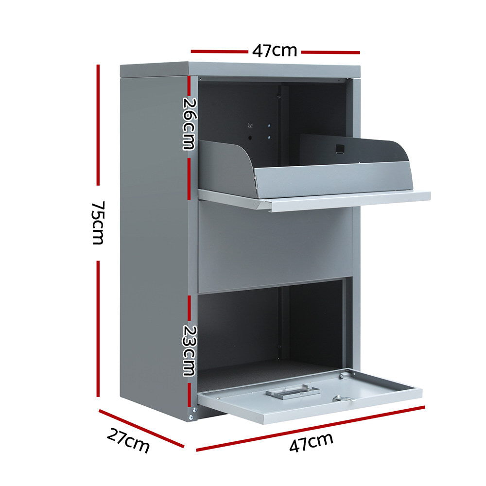 Parcel Drop Box with 2-Way Delivery and Lock - Grey