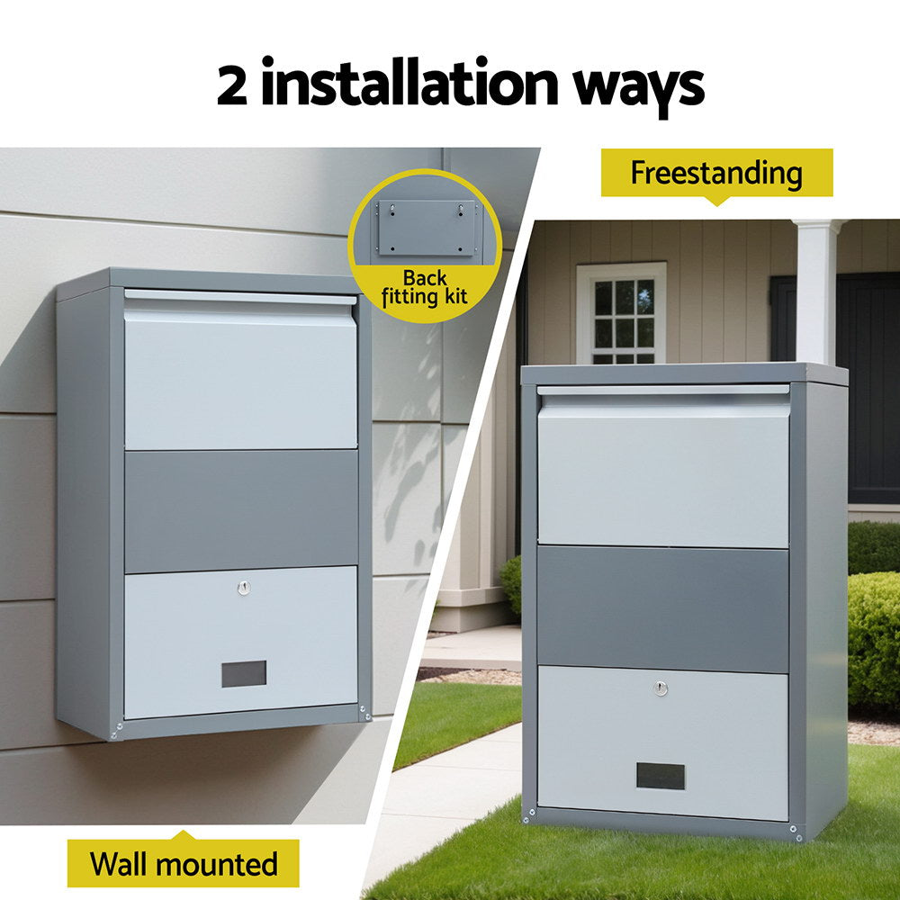 Parcel Drop Box with 2-Way Delivery and Lock - Grey
