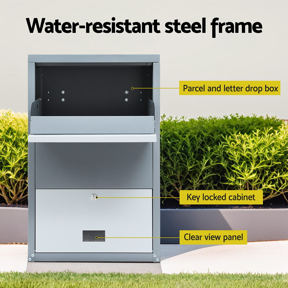 Parcel Drop Box with 2-Way Delivery and Lock - Grey