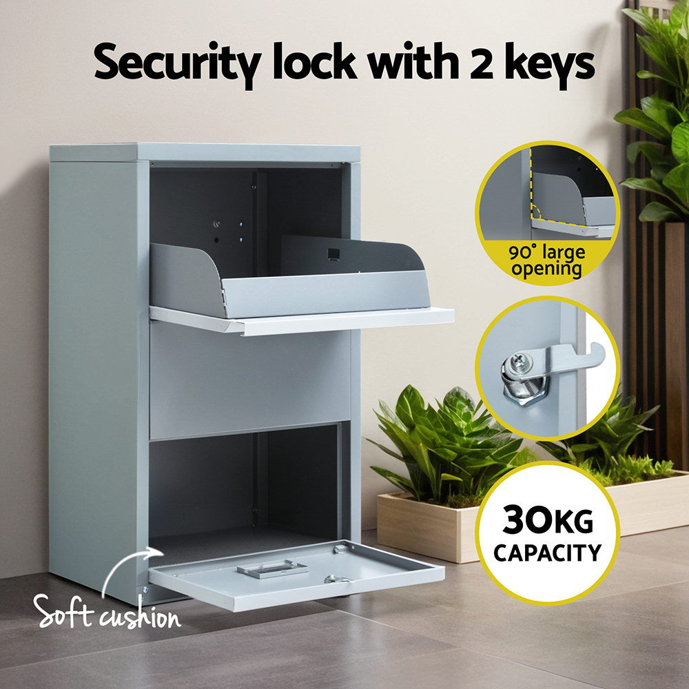 Parcel Drop Box with 2-Way Delivery and Lock - Grey