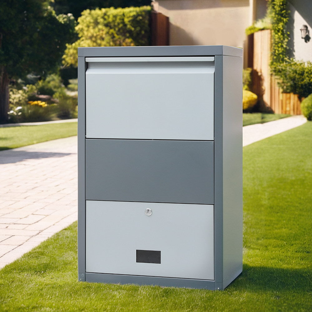 Parcel Drop Box with 2-Way Delivery and Lock - Grey