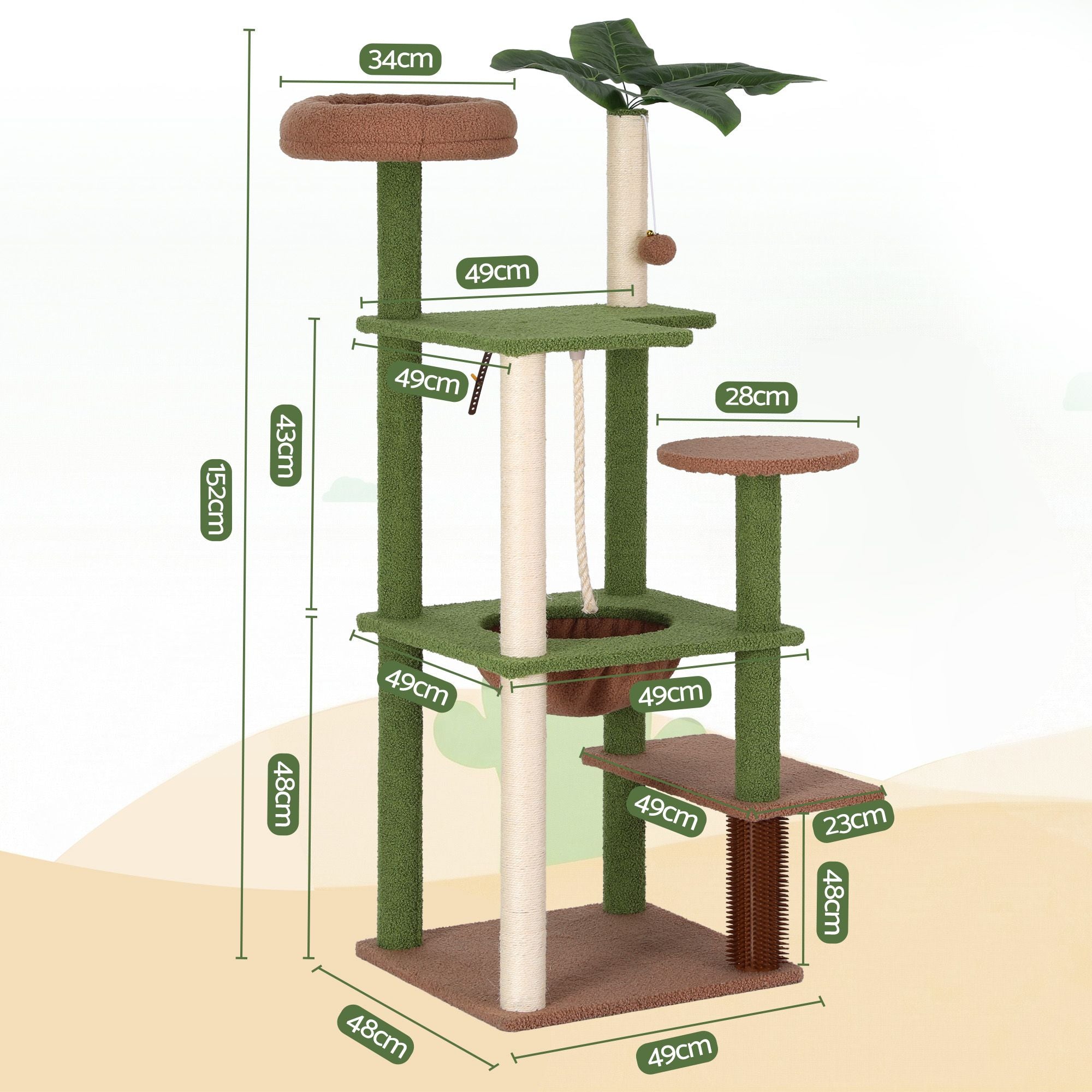 Cat Tree Tower 152cm Jungle Multi-Level Scratching Post Leafy Canopy