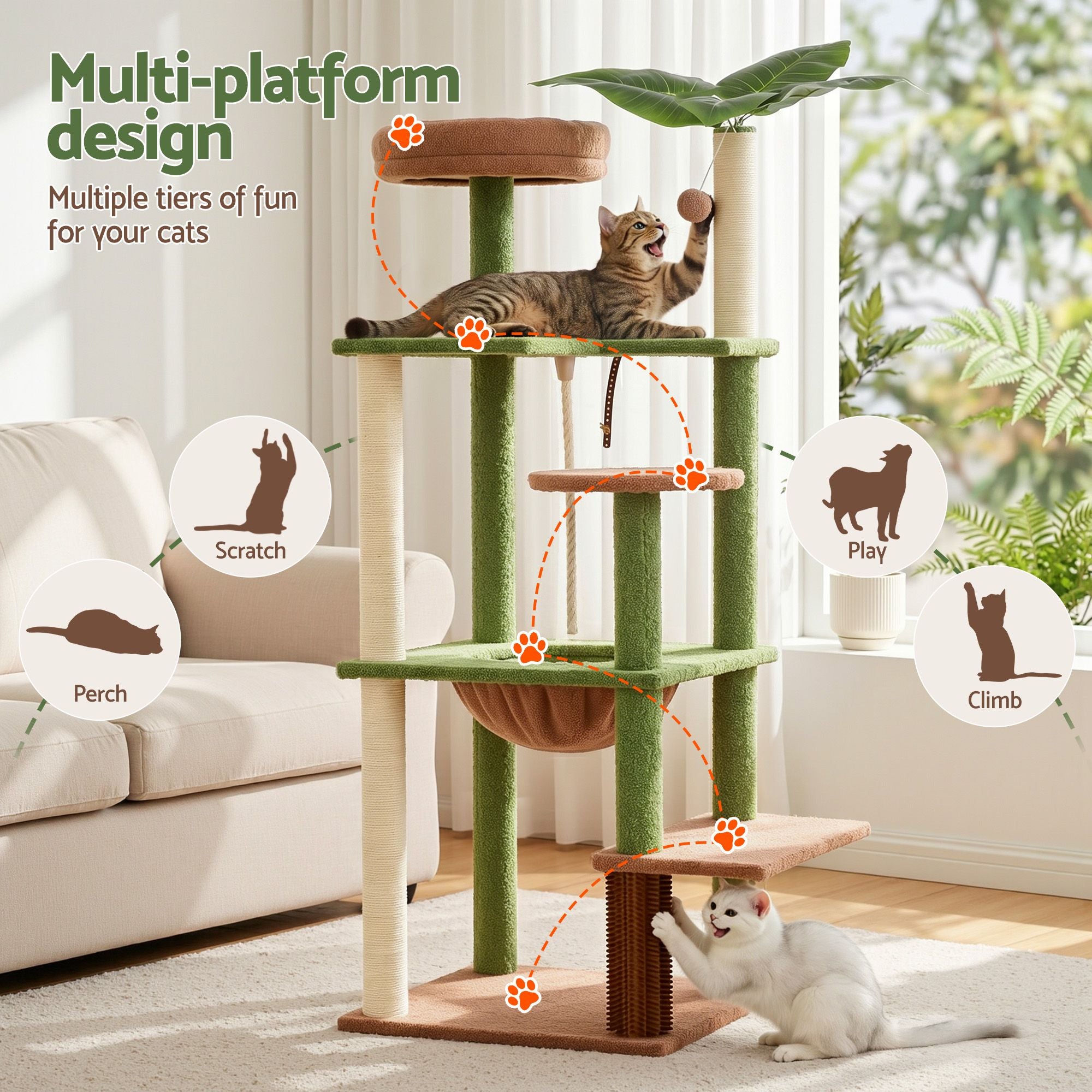 Cat Tree Tower 152cm Jungle Multi-Level Scratching Post Leafy Canopy