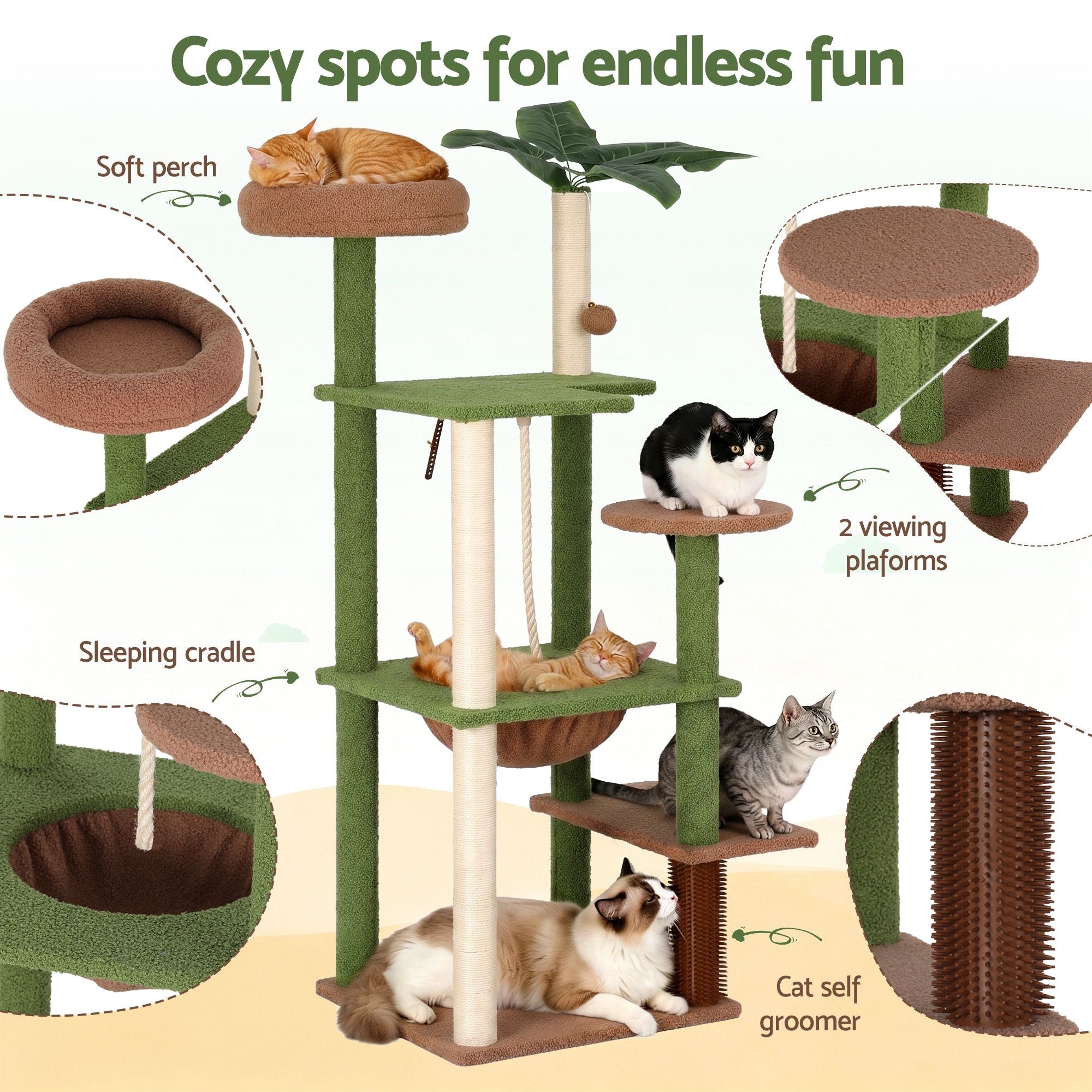 Cat Tree Tower 152cm Jungle Multi-Level Scratching Post Leafy Canopy