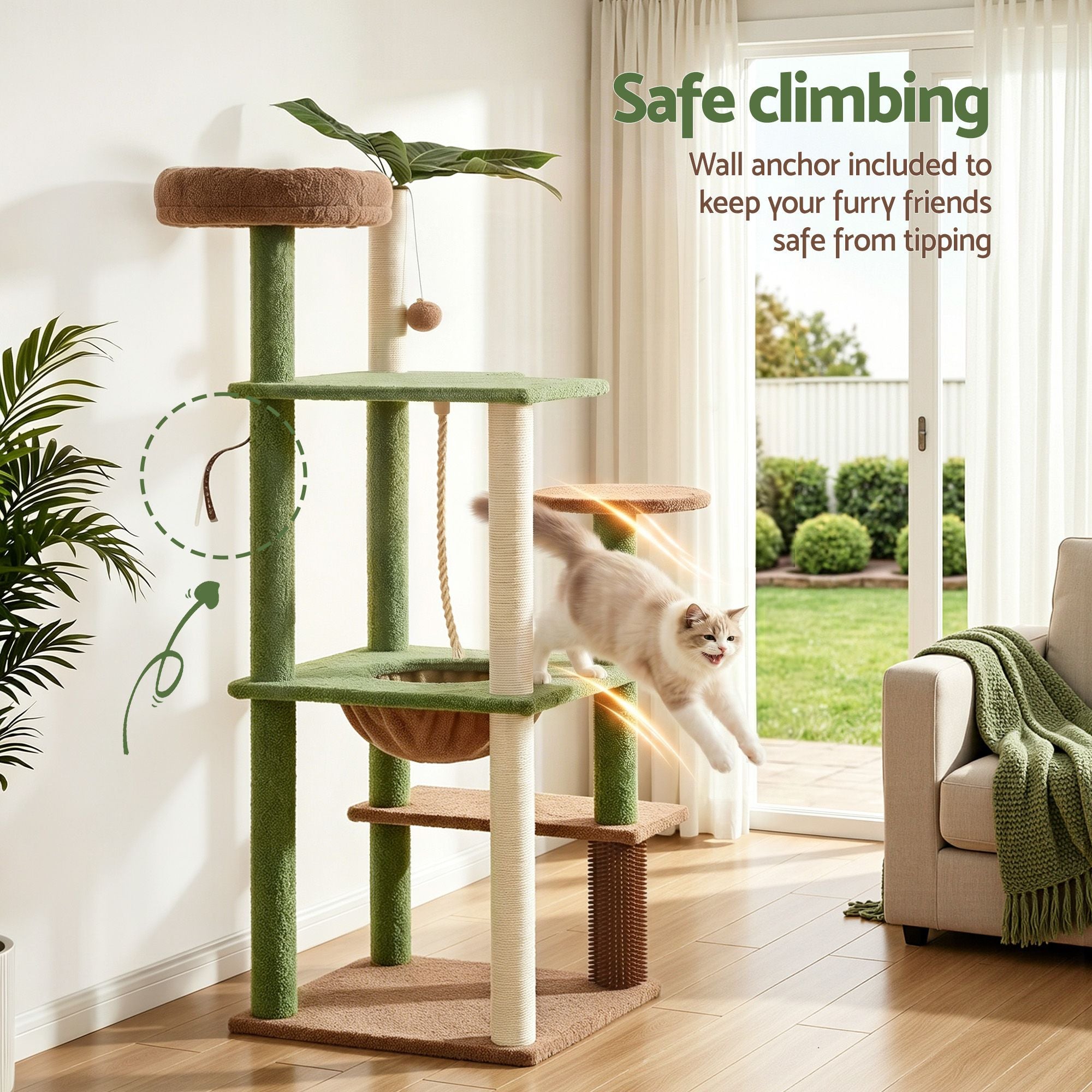 Cat Tree Tower 152cm Jungle Multi-Level Scratching Post Leafy Canopy