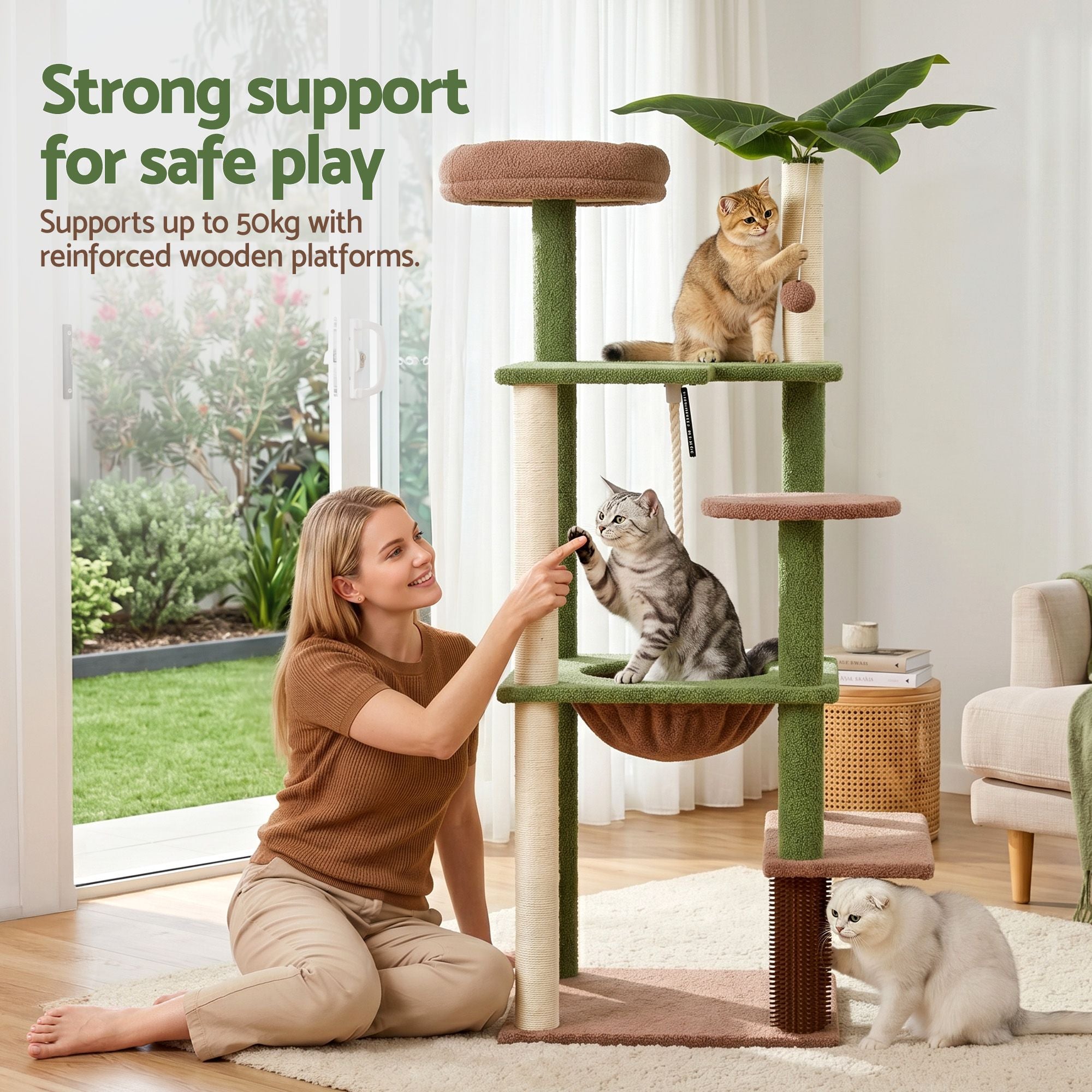 Cat Tree Tower 152cm Jungle Multi-Level Scratching Post Leafy Canopy