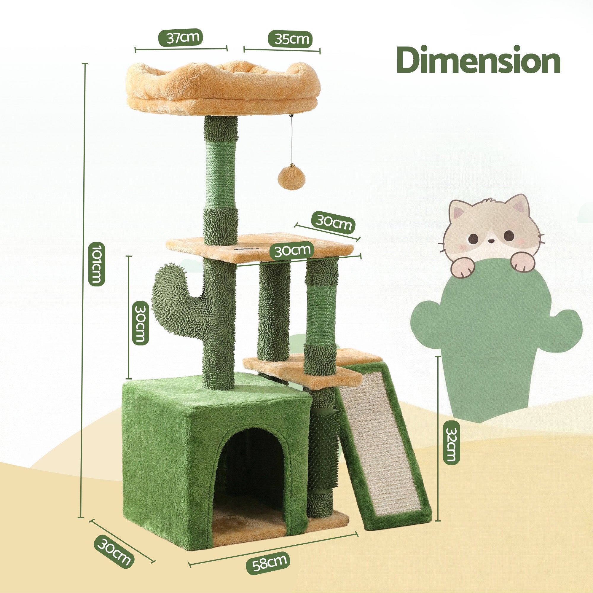 Cat Tree Tower 101cm Scratching Post Furniture Scratcher House - Green