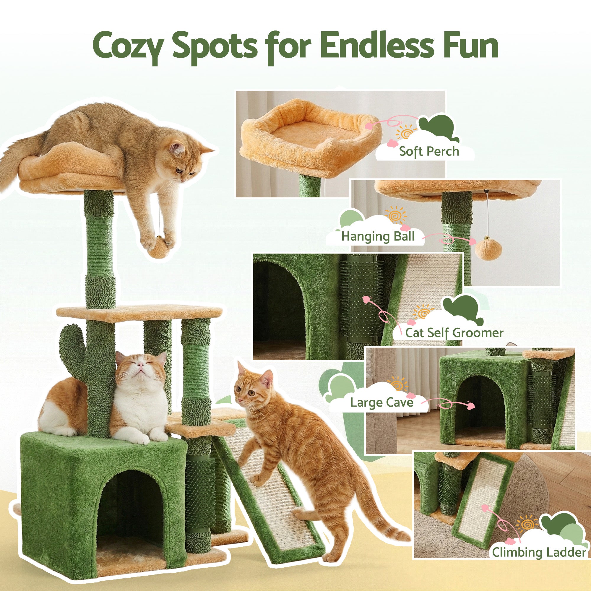 Cat Tree Tower 101cm Scratching Post Furniture Scratcher House - Green