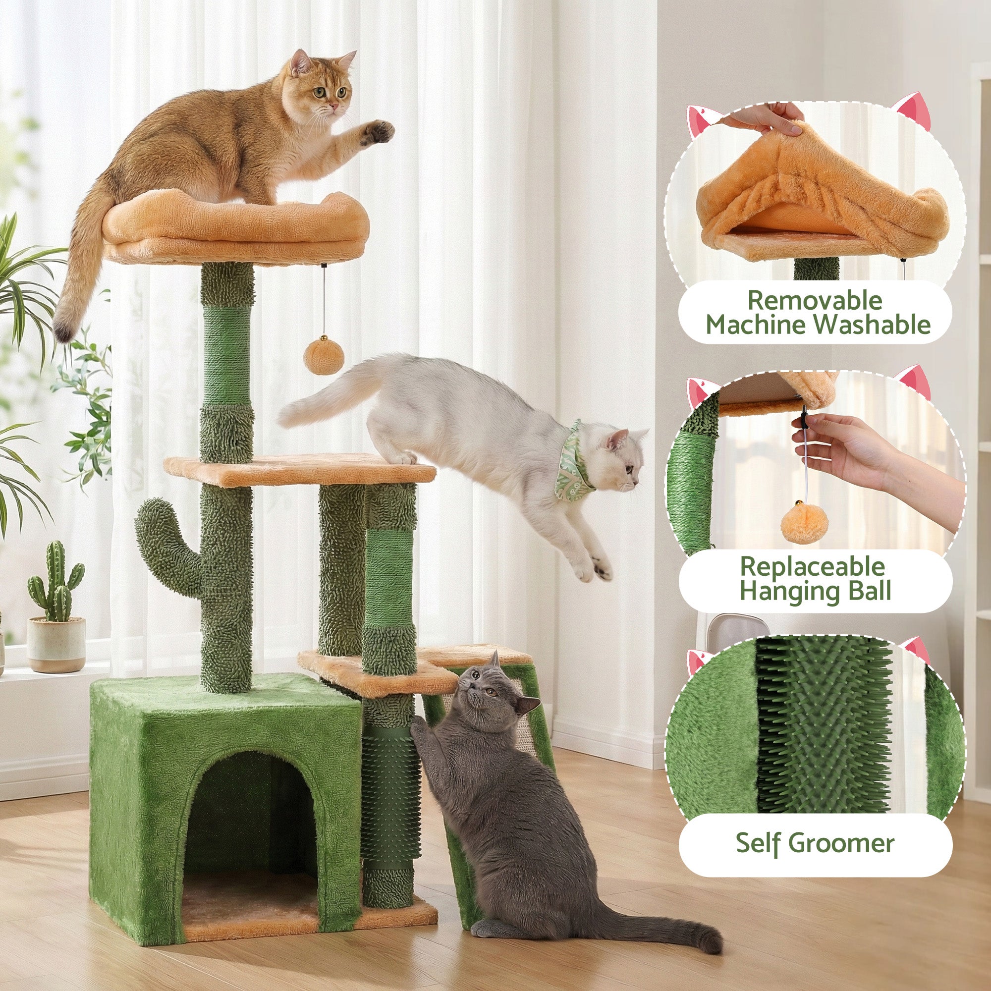 Cat Tree Tower 101cm Scratching Post Furniture Scratcher House - Green