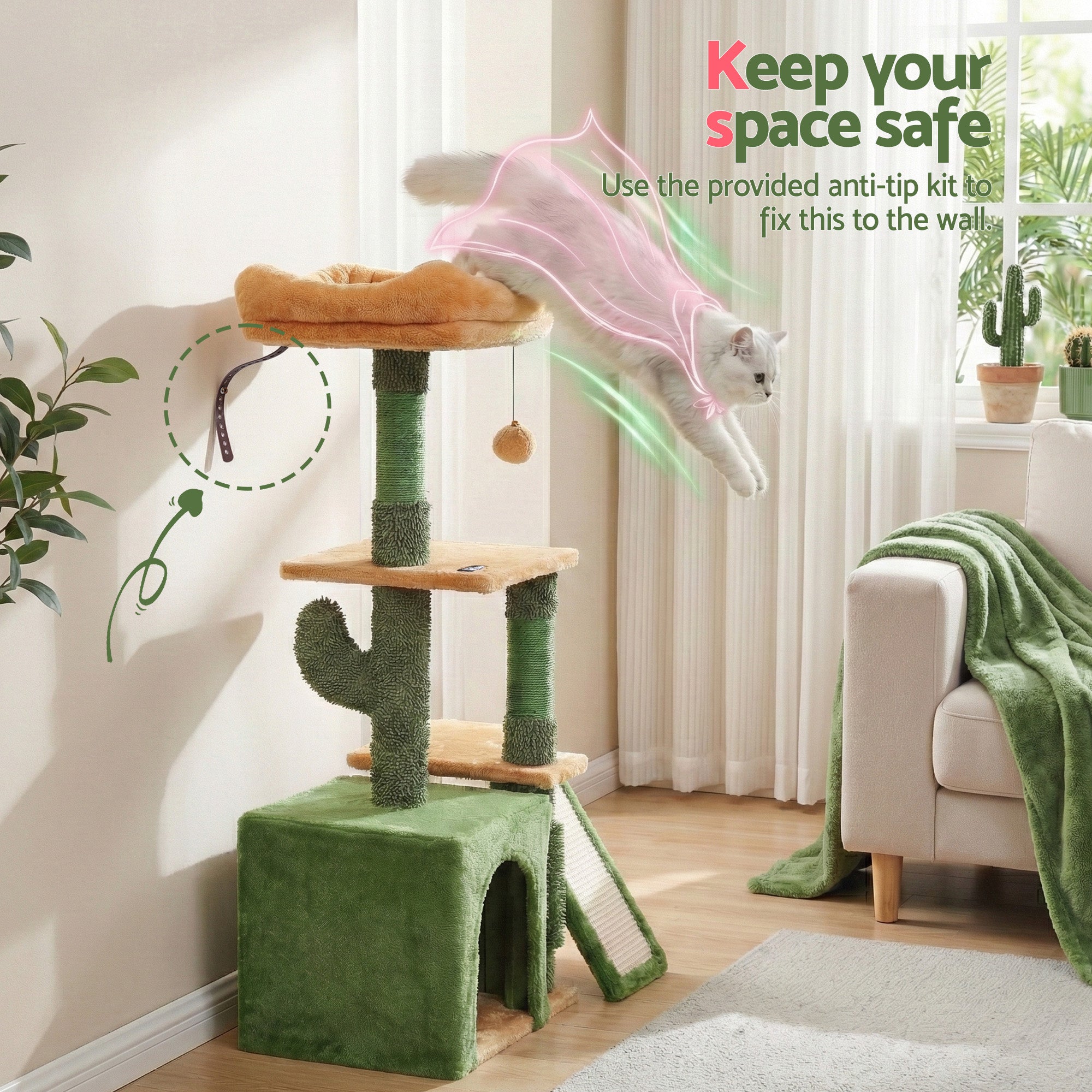Cat Tree Tower 101cm Scratching Post Furniture Scratcher House - Green