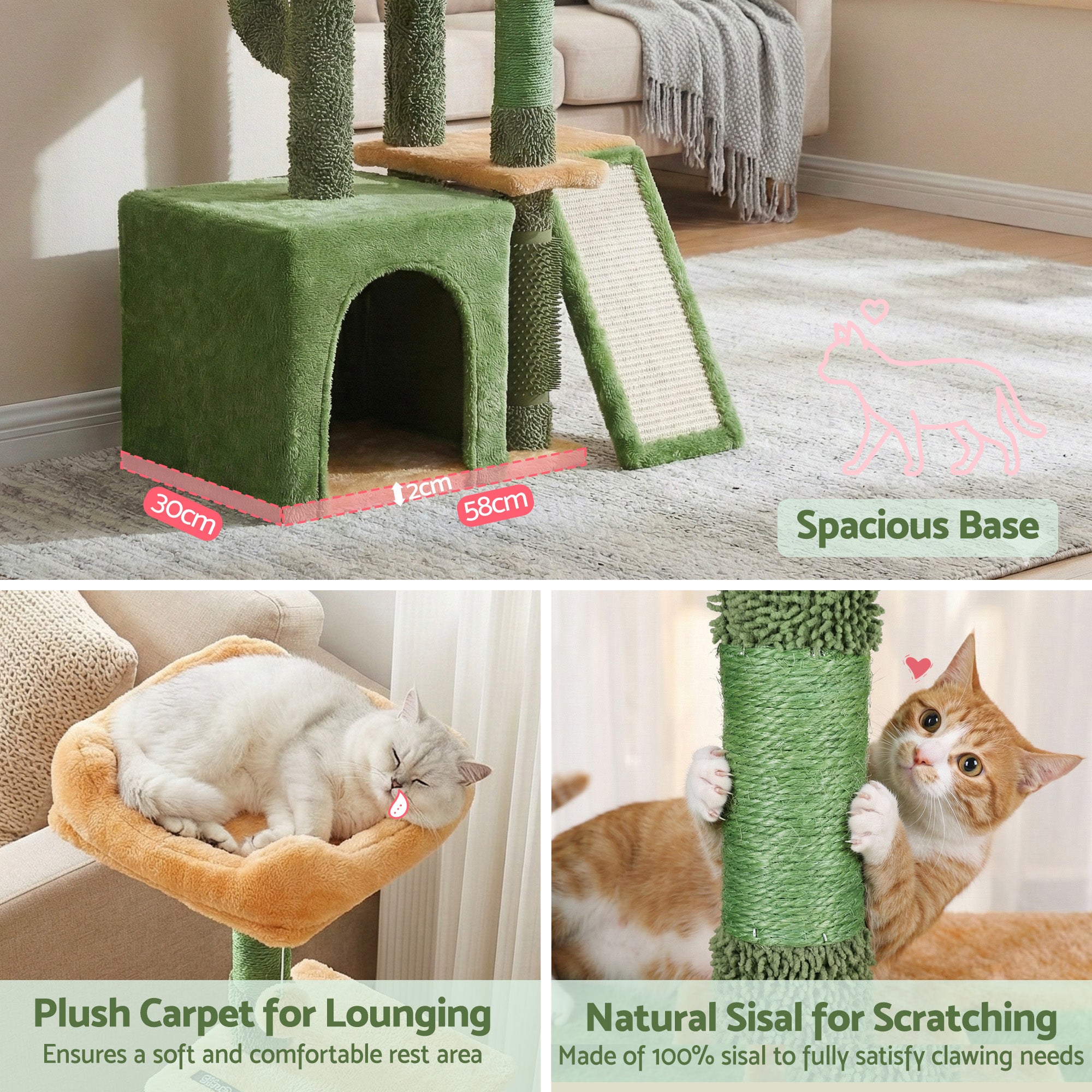 Cat Tree Tower 101cm Scratching Post Furniture Scratcher House - Green