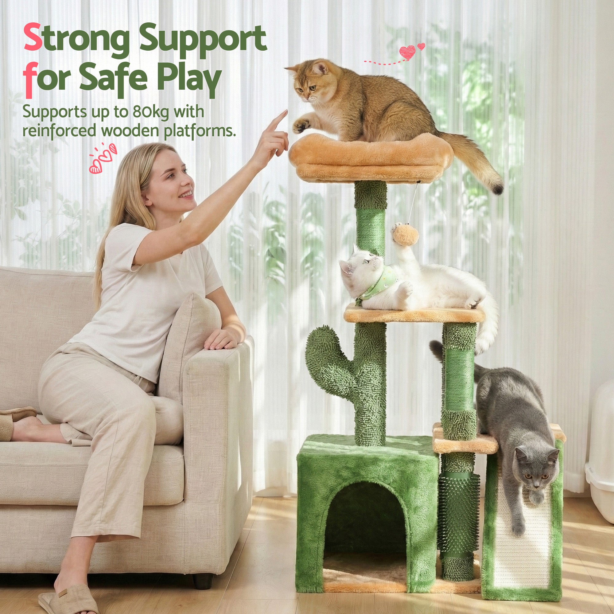 Cat Tree Tower 101cm Scratching Post Furniture Scratcher House - Green