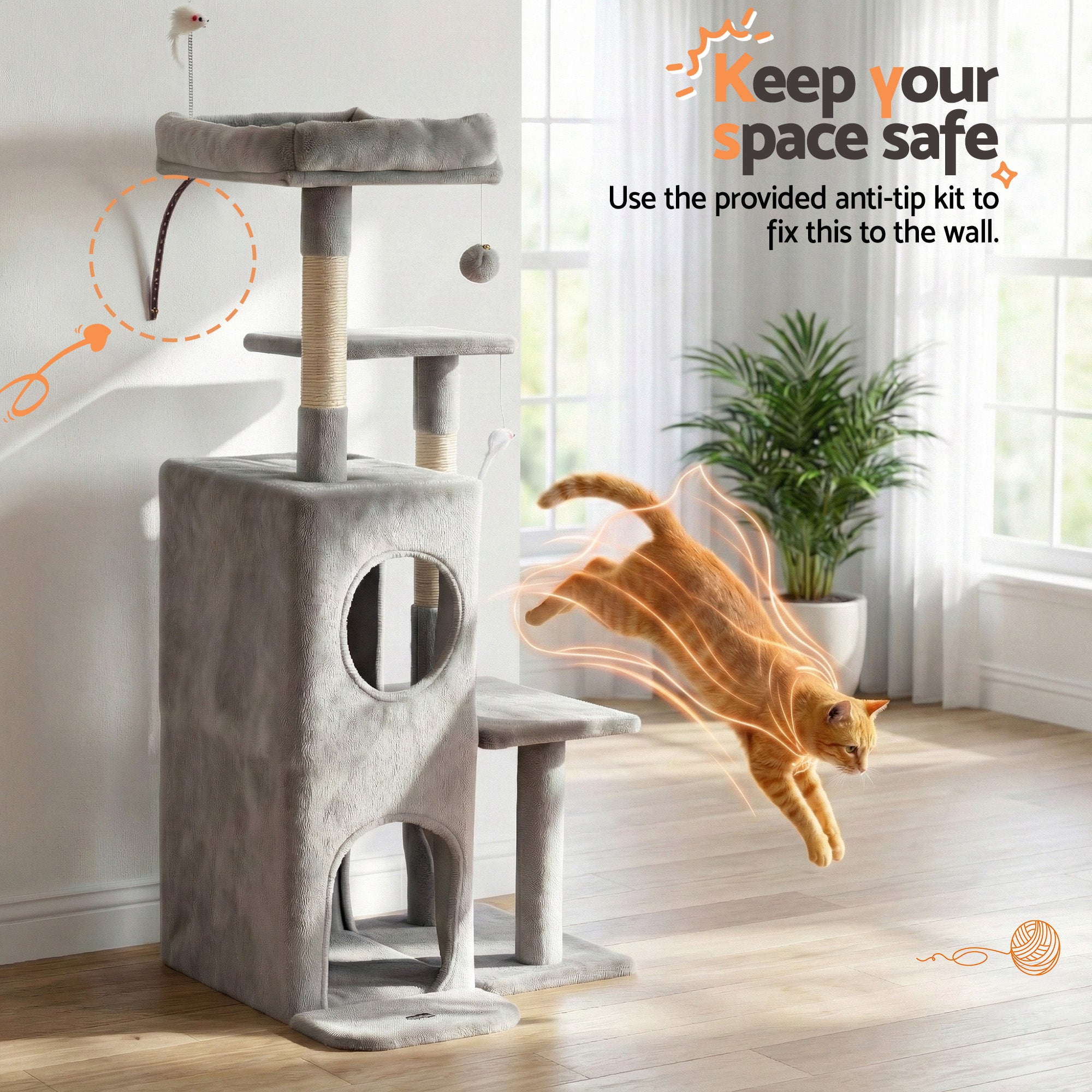 i.Pet Cat Tree Tower 127cm Scratching Post Furniture Scratcher - Light Grey