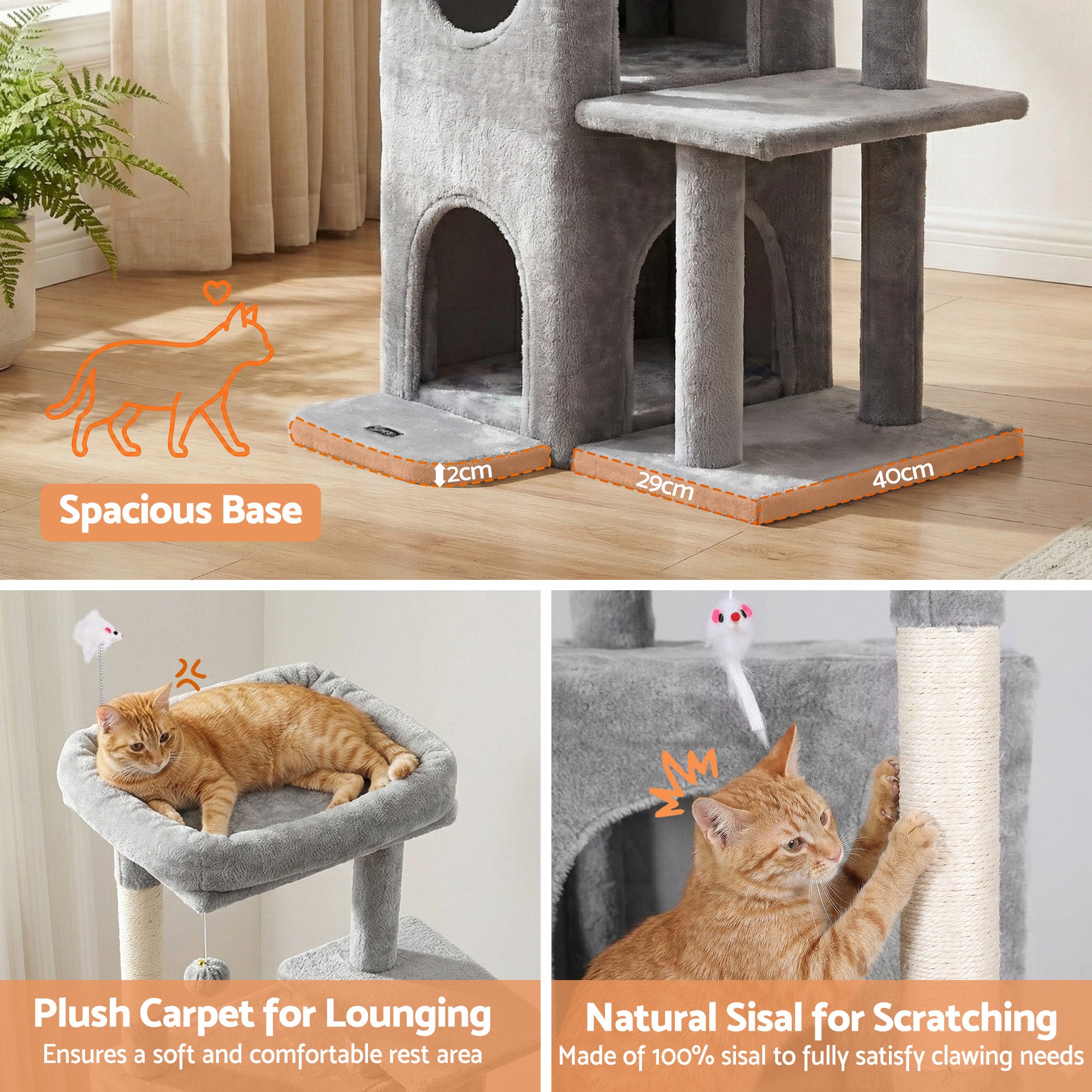 i.Pet Cat Tree Tower 127cm Scratching Post Furniture Scratcher - Light Grey