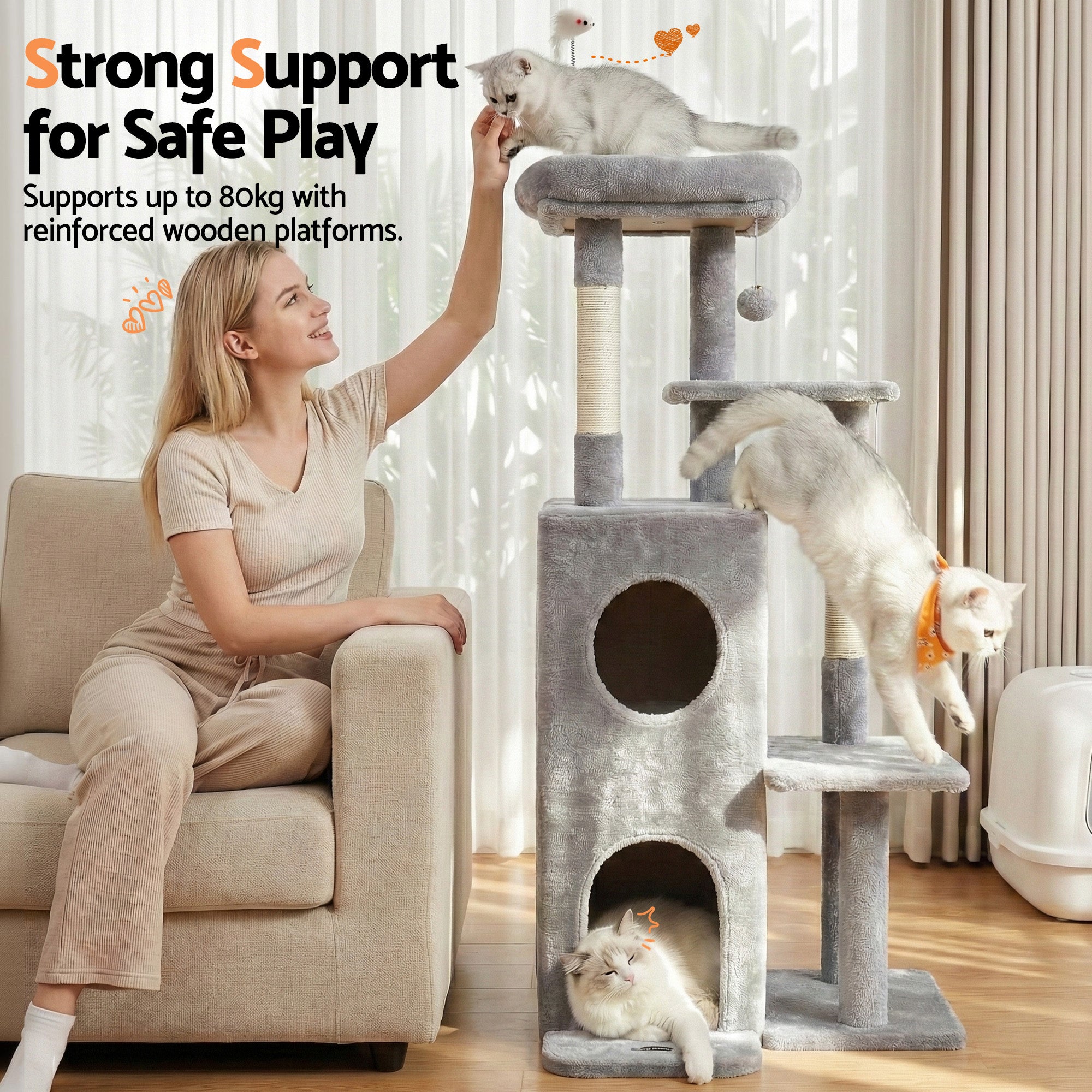 i.Pet Cat Tree Tower 127cm Scratching Post Furniture Scratcher - Light Grey