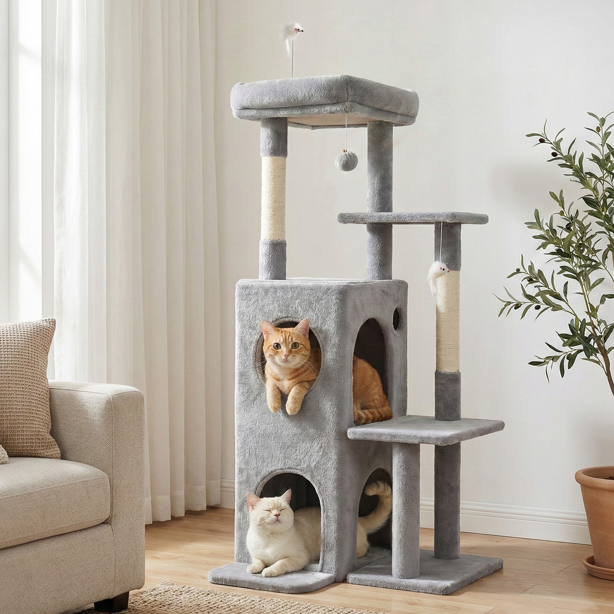 i.Pet Cat Tree Tower 127cm Scratching Post Furniture Scratcher - Light Grey