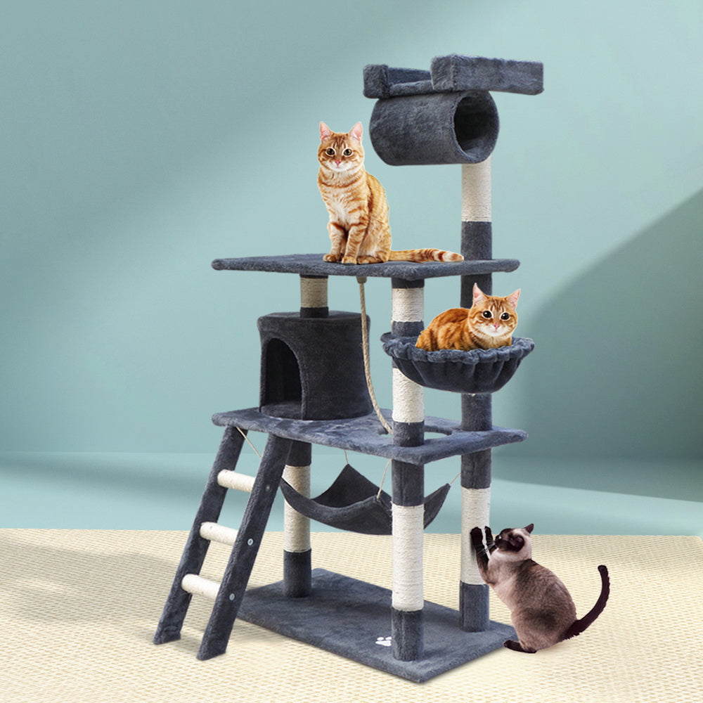 Cat Tree 141cm Tower Scratching Post Scratcher Condo Wood House Bed Gr