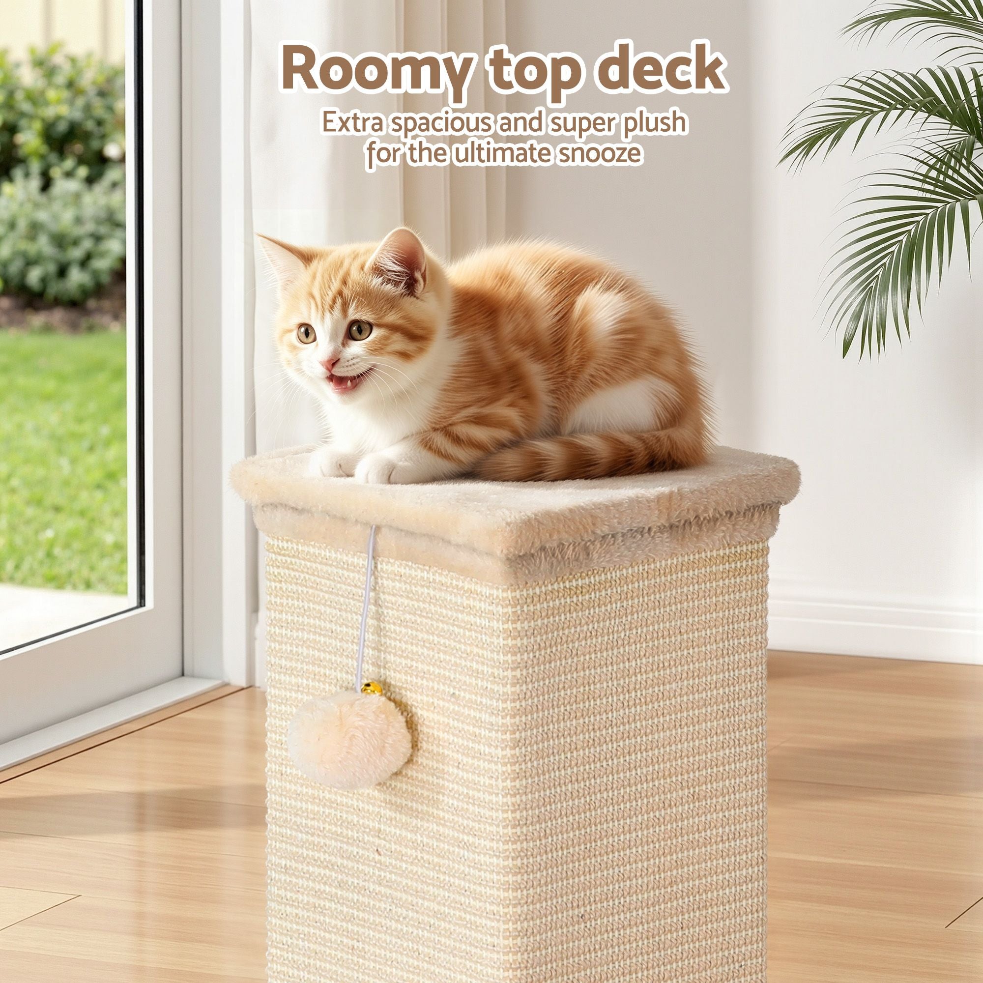 Cat Tree 89cm Scratching Post Tower Scratcher Wood Condo Bed House Trees Beige