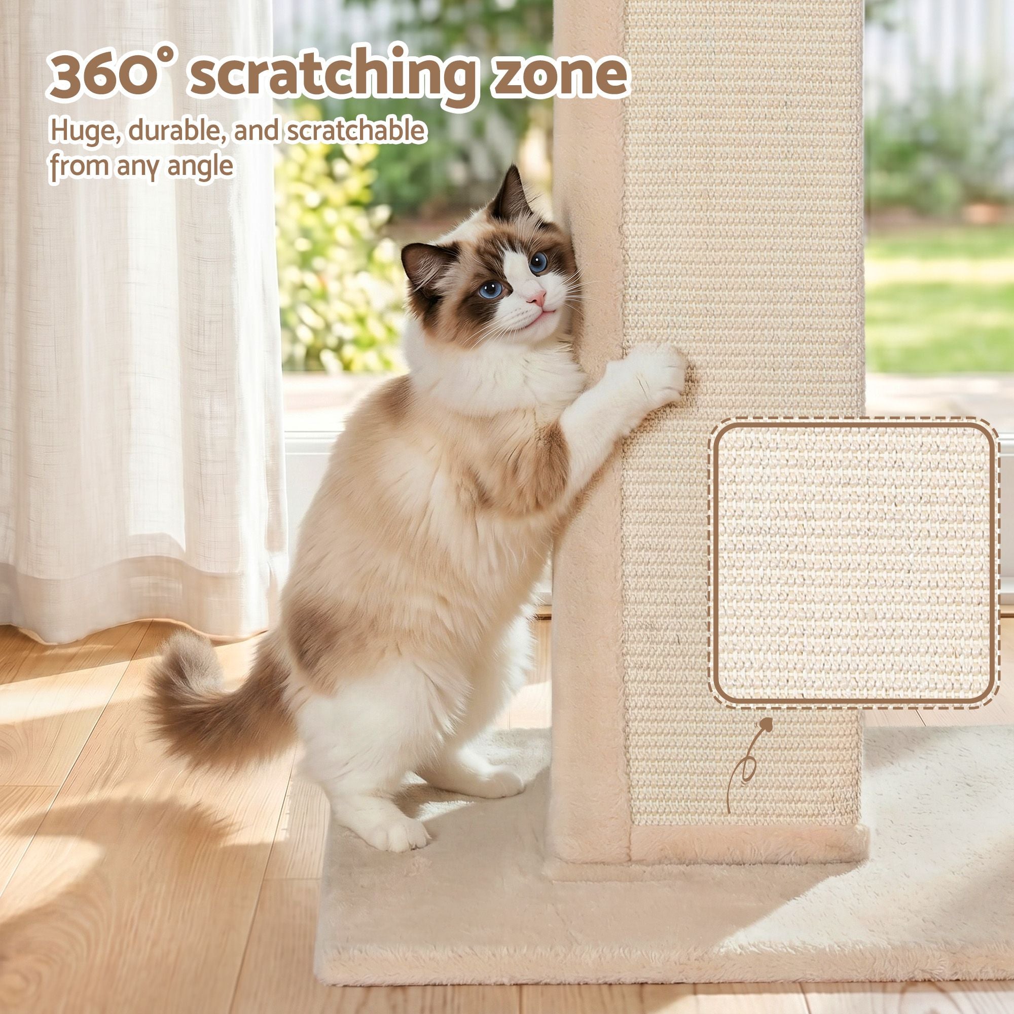 Cat Tree 89cm Scratching Post Tower Scratcher Wood Condo Bed House Trees Beige