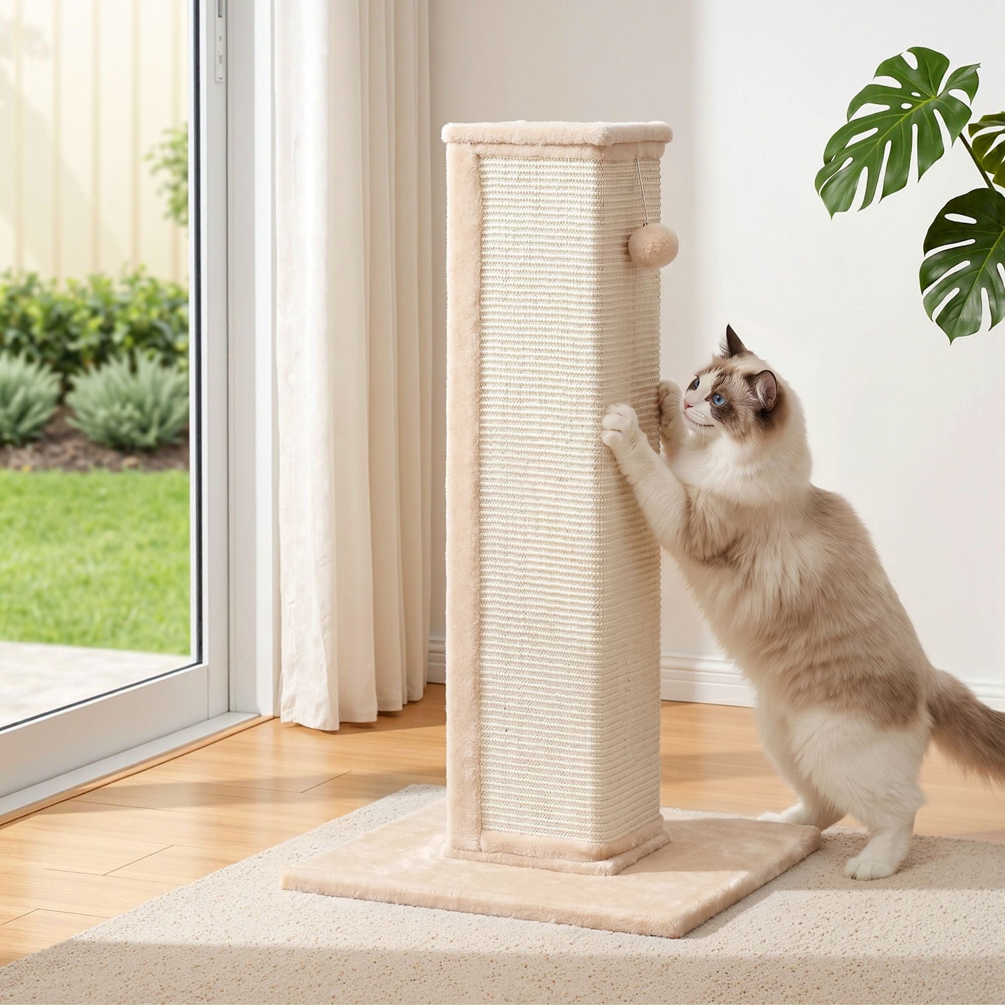 Cat Tree 89cm Scratching Post Tower Scratcher Wood Condo Bed House Trees Beige