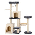 Cat Tree Tower 133cm Rotatable L-Shape Design Scratching Post Furniture Scratcher House Grey & Beige