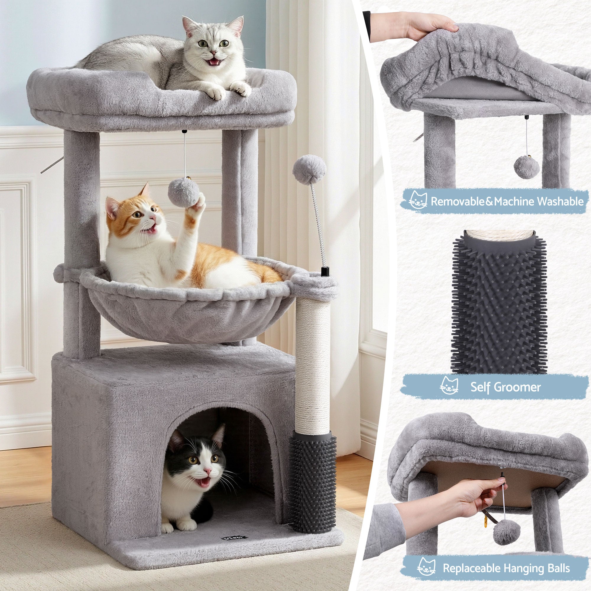 i.Pet Cat Tree Tower 82cm Scratching Post Furniture Scratcher House - Light Grey