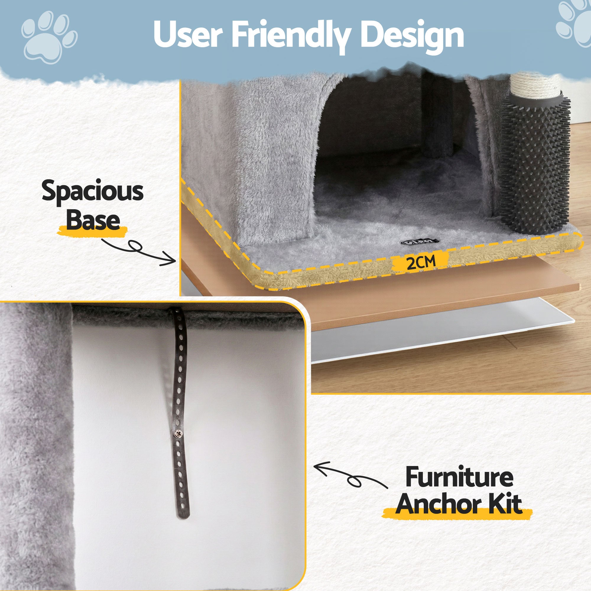 i.Pet Cat Tree Tower 82cm Scratching Post Furniture Scratcher House - Light Grey