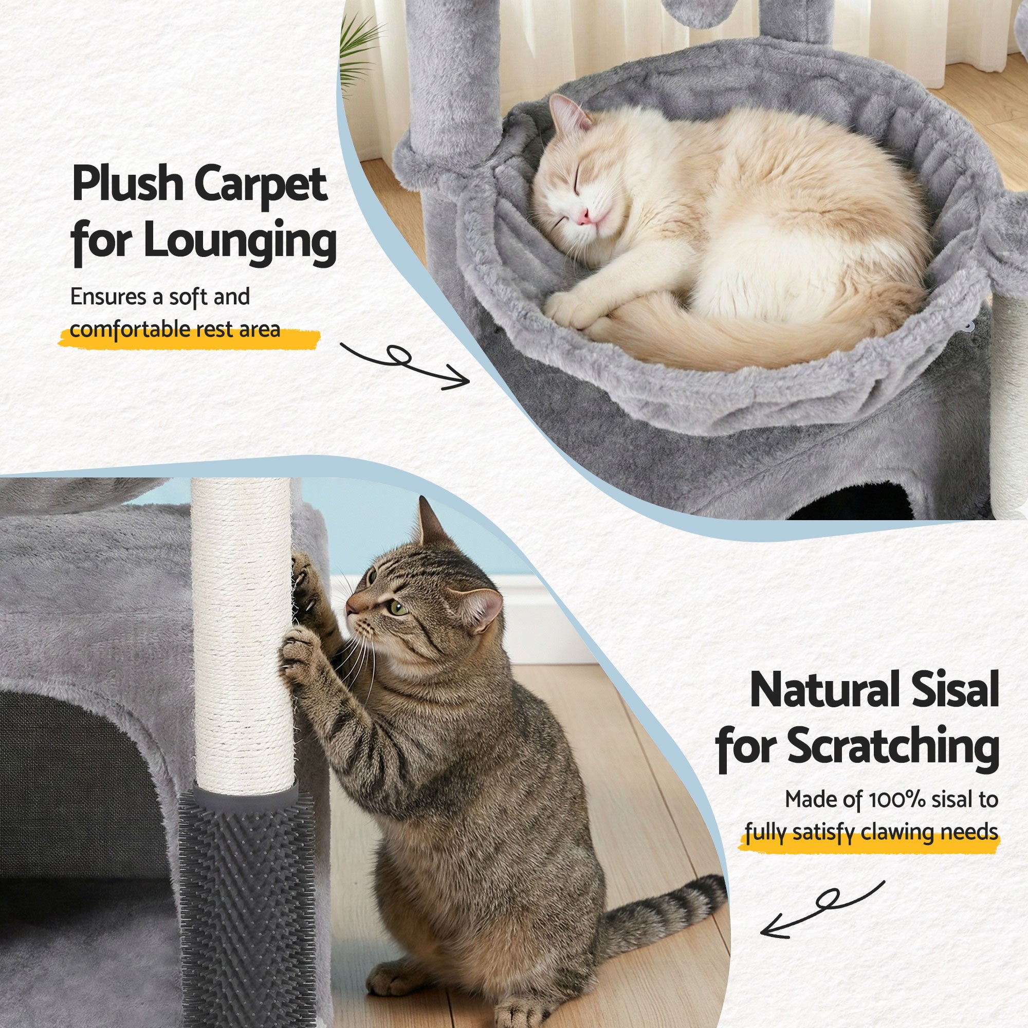 i.Pet Cat Tree Tower 82cm Scratching Post Furniture Scratcher House - Light Grey