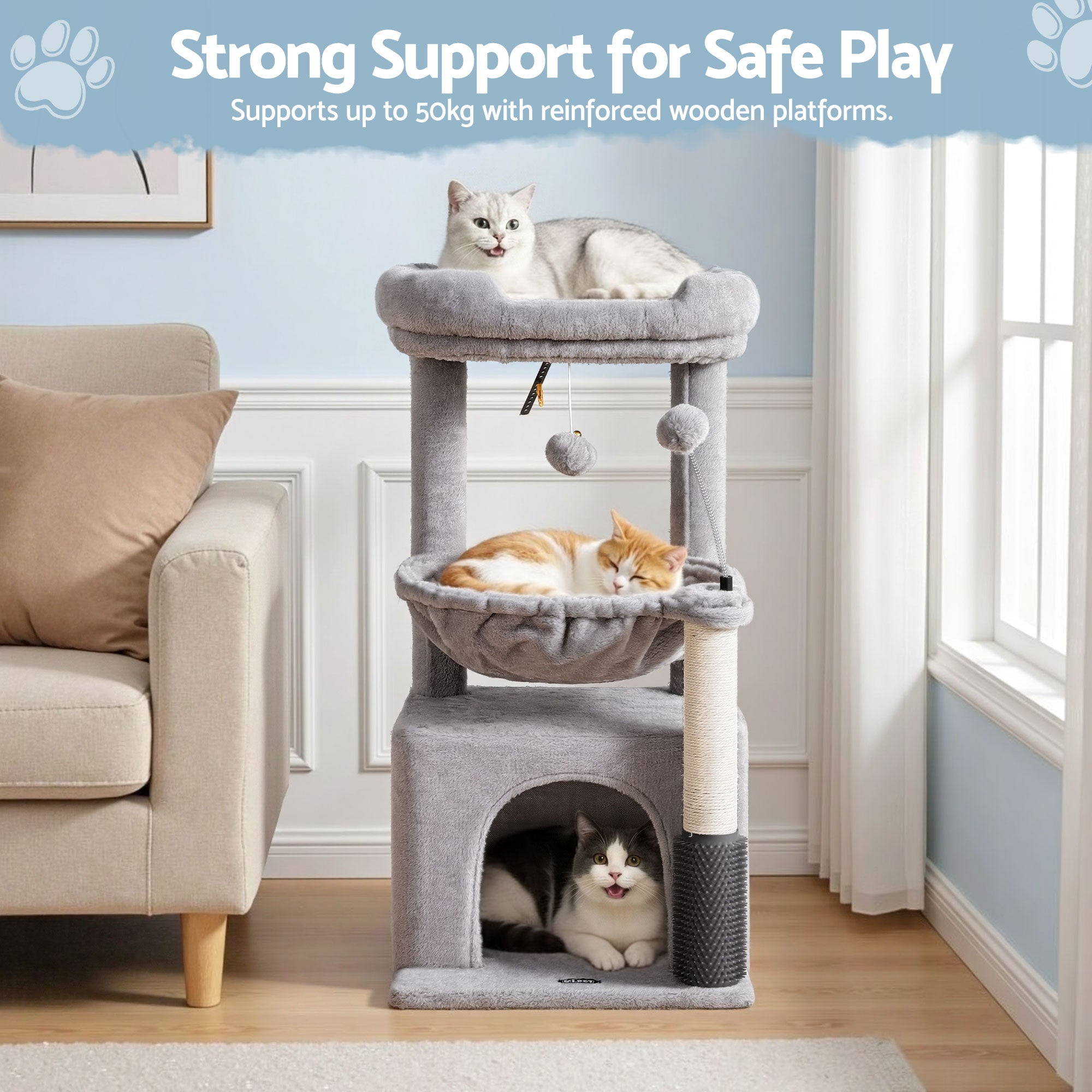 i.Pet Cat Tree Tower 82cm Scratching Post Furniture Scratcher House - Light Grey