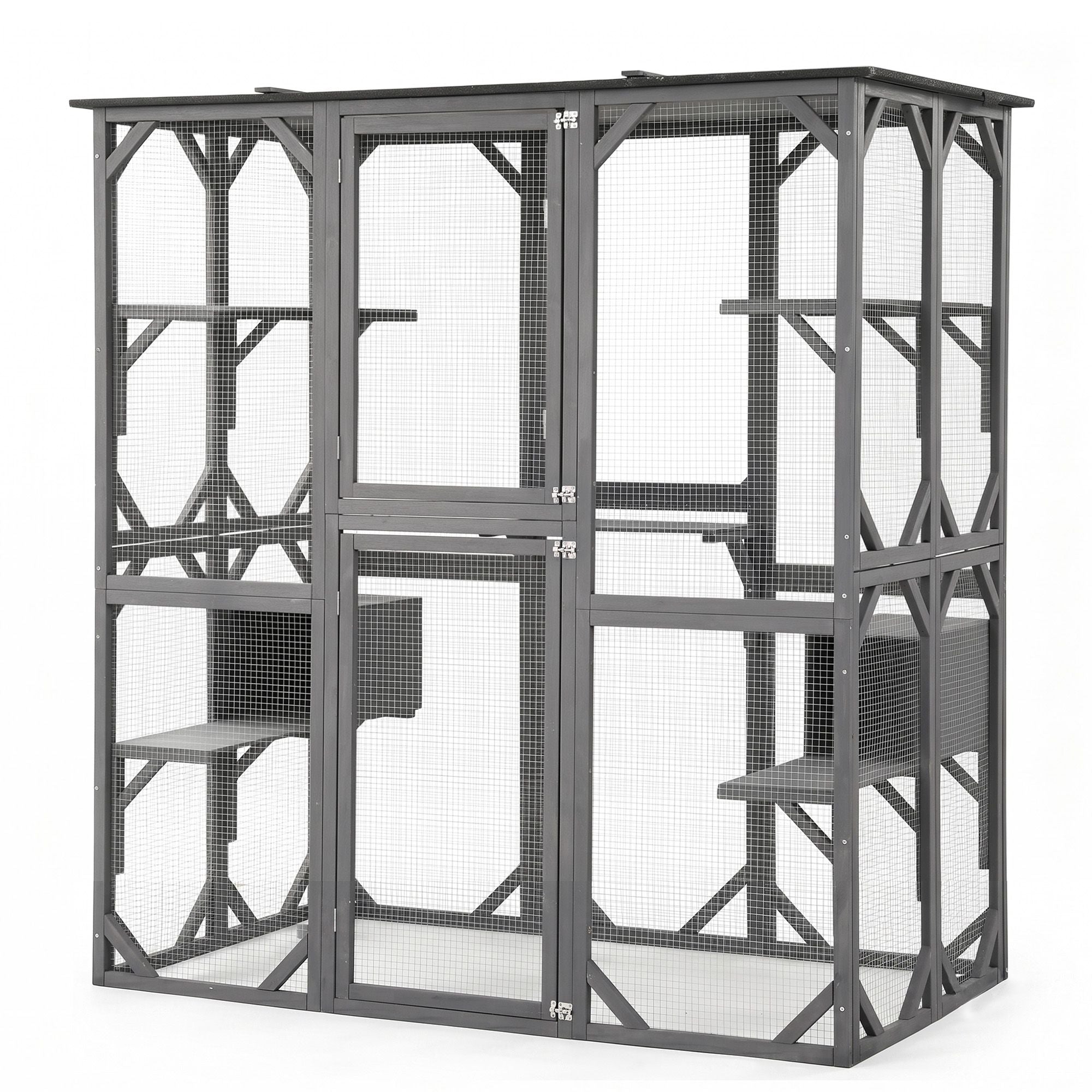 Cat House 181cm Outdoor Catio Enclosure Walk-In Large Rabbit Hutch Grey